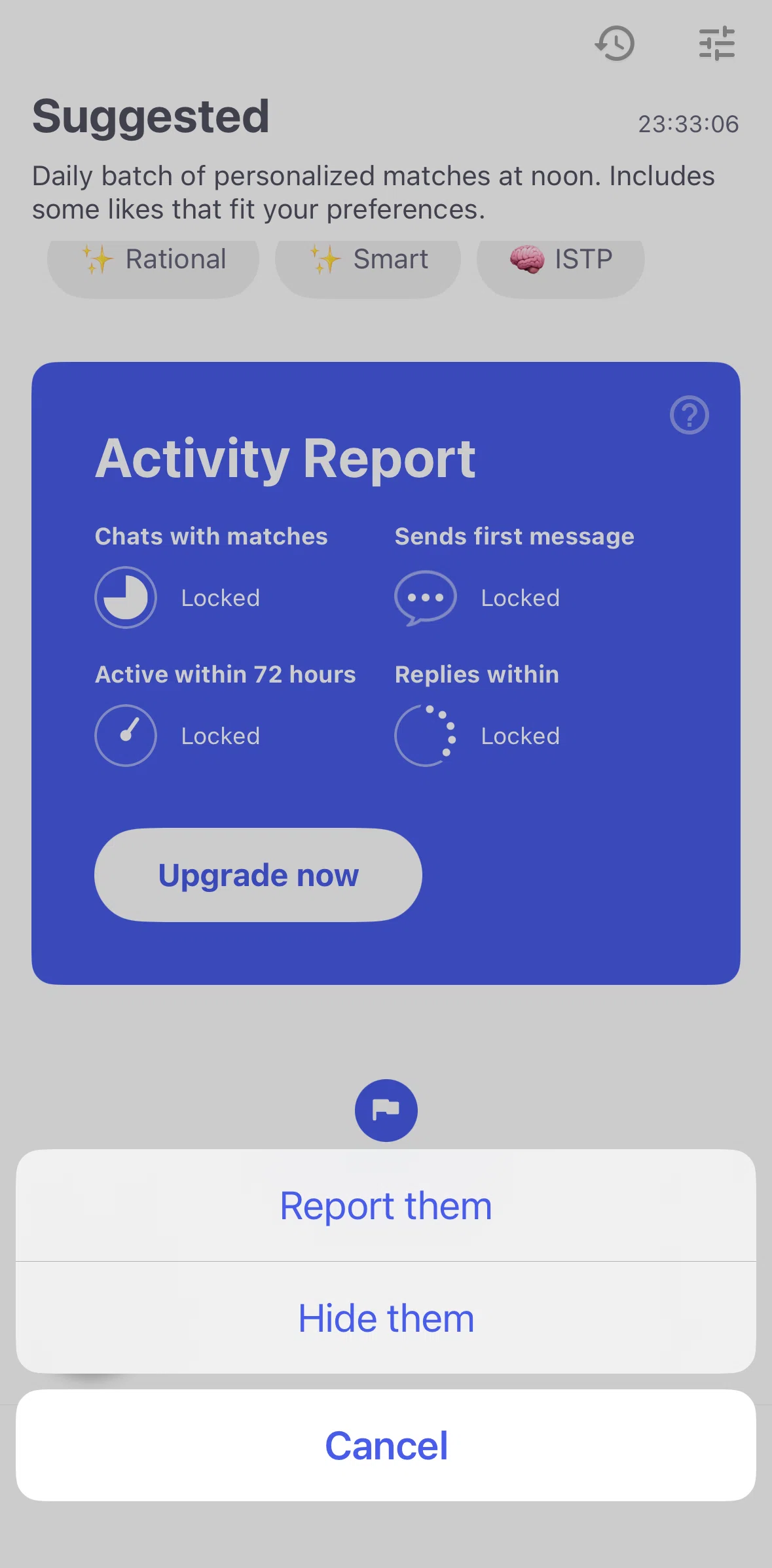 Coffee Meets Bagel Screen screen in the Hiding a user flow