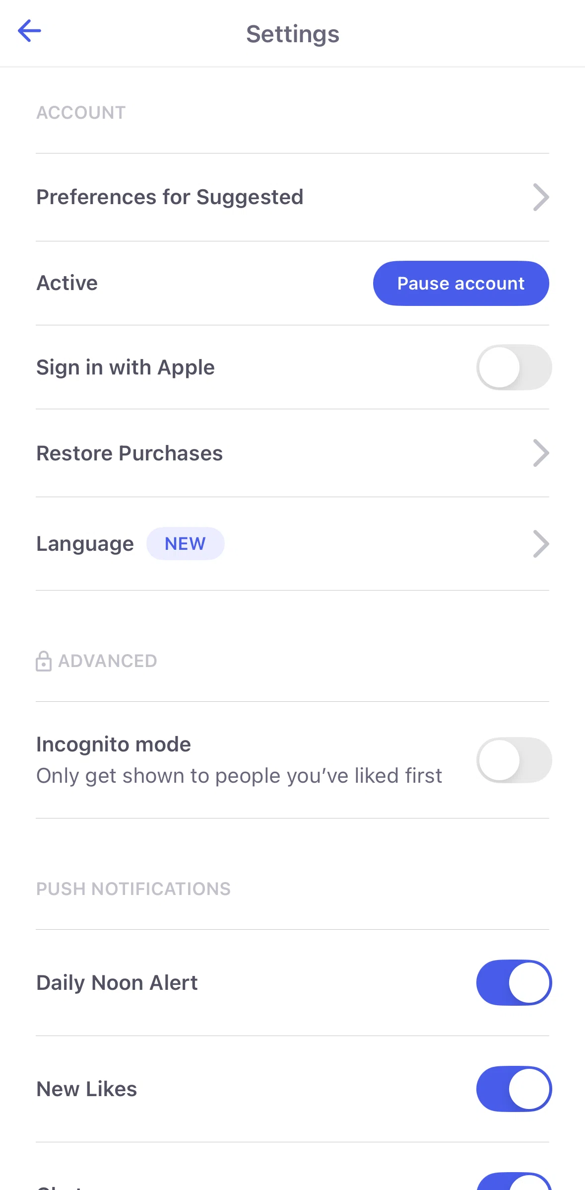 Coffee Meets Bagel Screen screen in the Pausing account flow