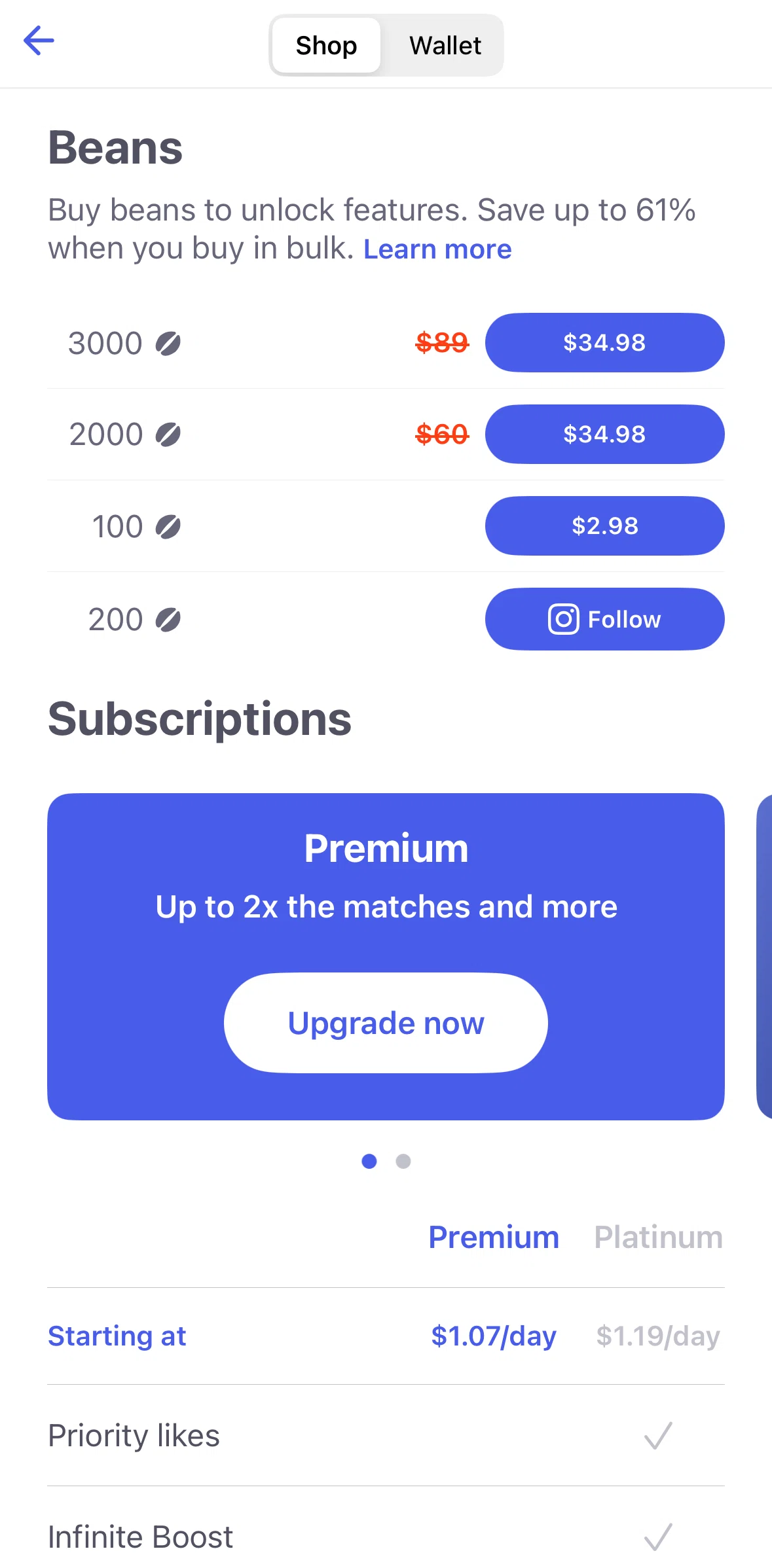 Coffee Meets Bagel Screen screen in the Purchasing beans flow