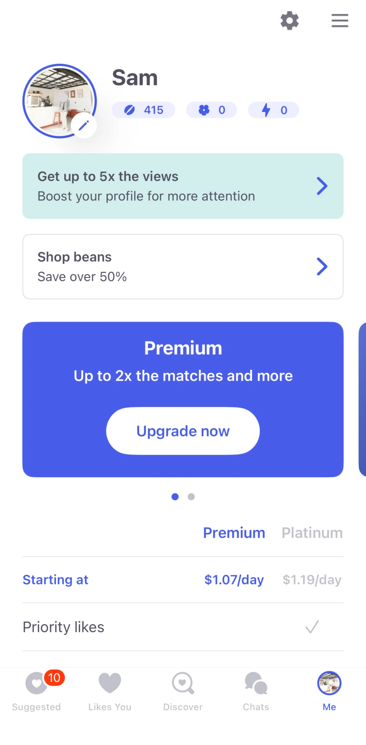 Coffee Meets Bagel Screen screen in the Subscribe to Premium flow