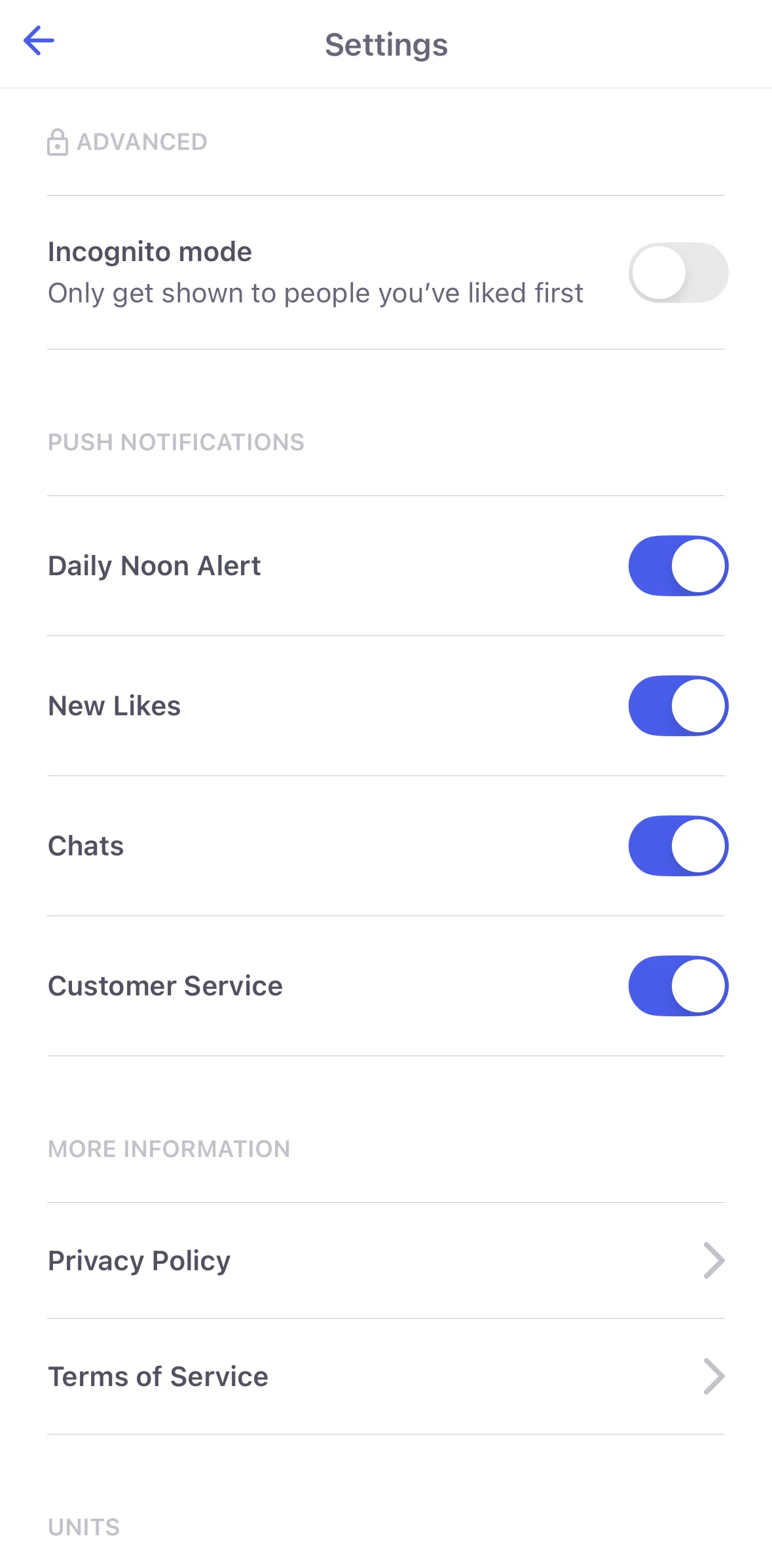 Coffee Meets Bagel Screen screen in the Turning off notifications flow