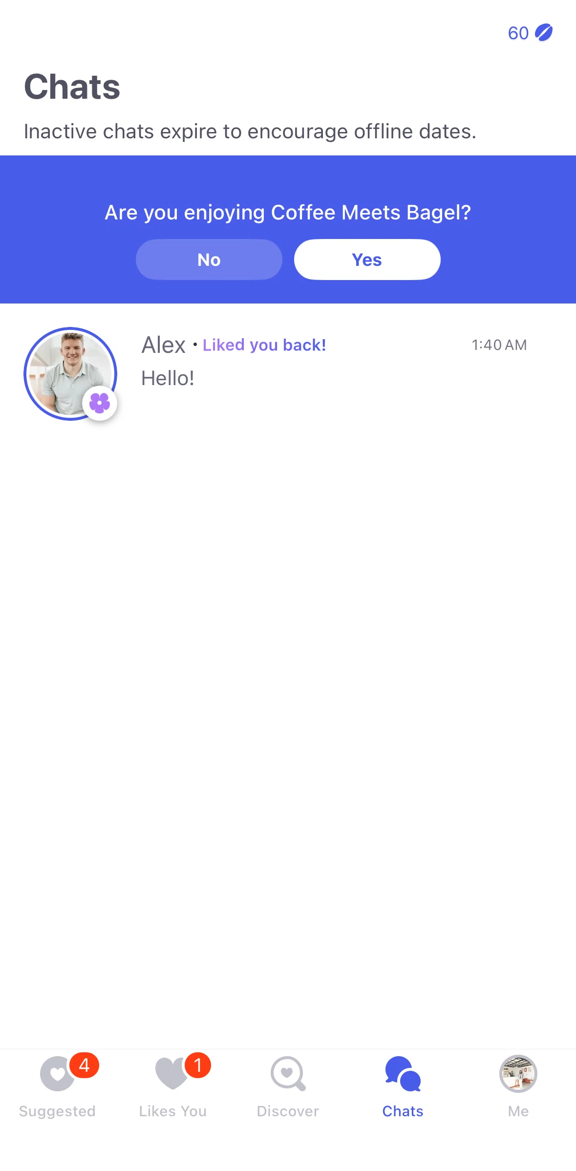Coffee Meets Bagel Screen screen in the User profile (Chats) flow