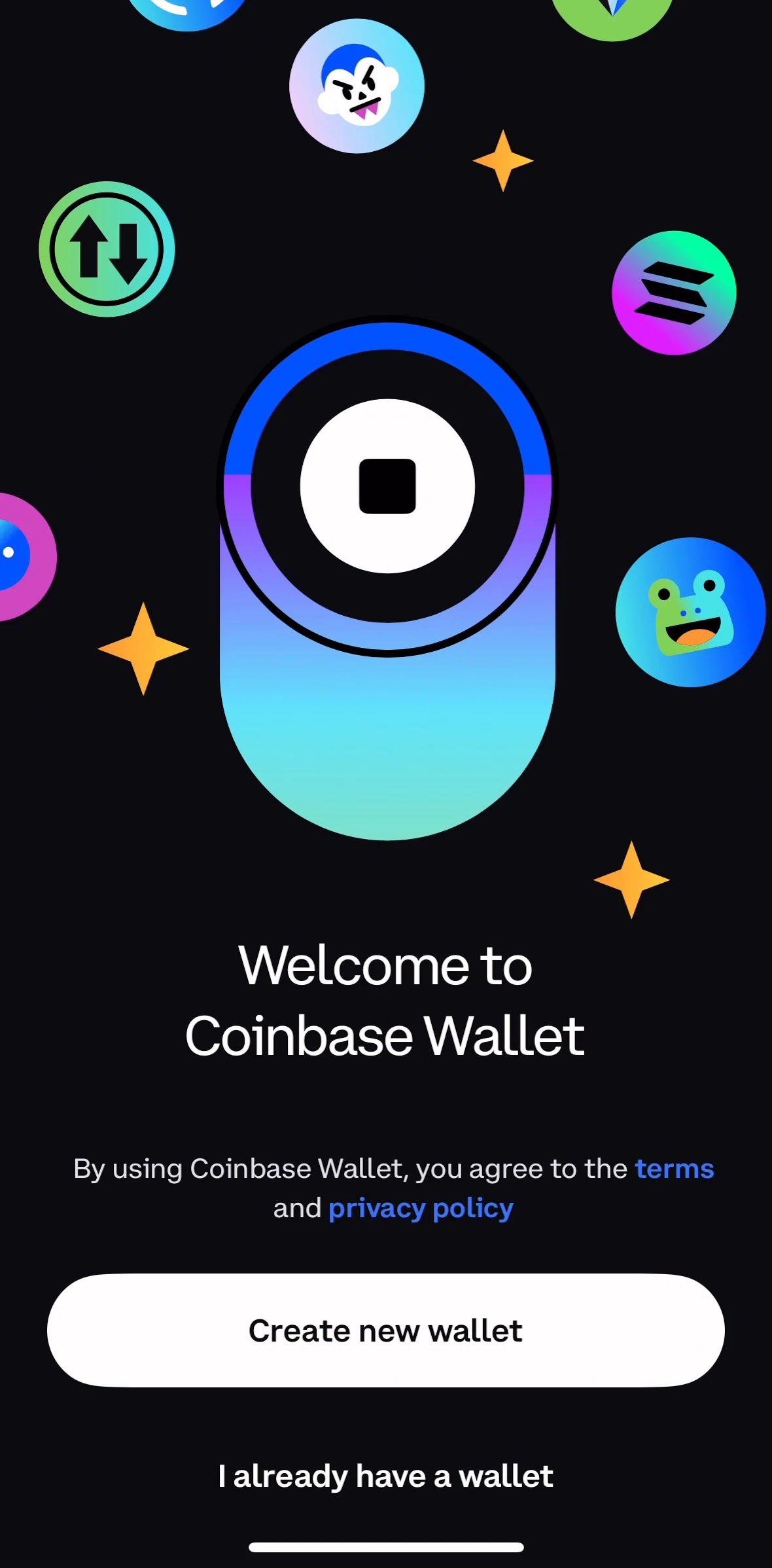 Coinbase Wallet Screen screen in the Adding an existing wallet flow