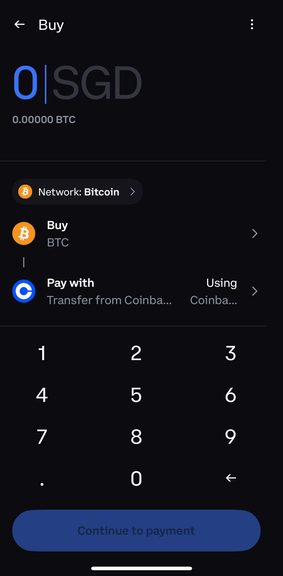 Coinbase Wallet Screen screen in the Changing currency flow