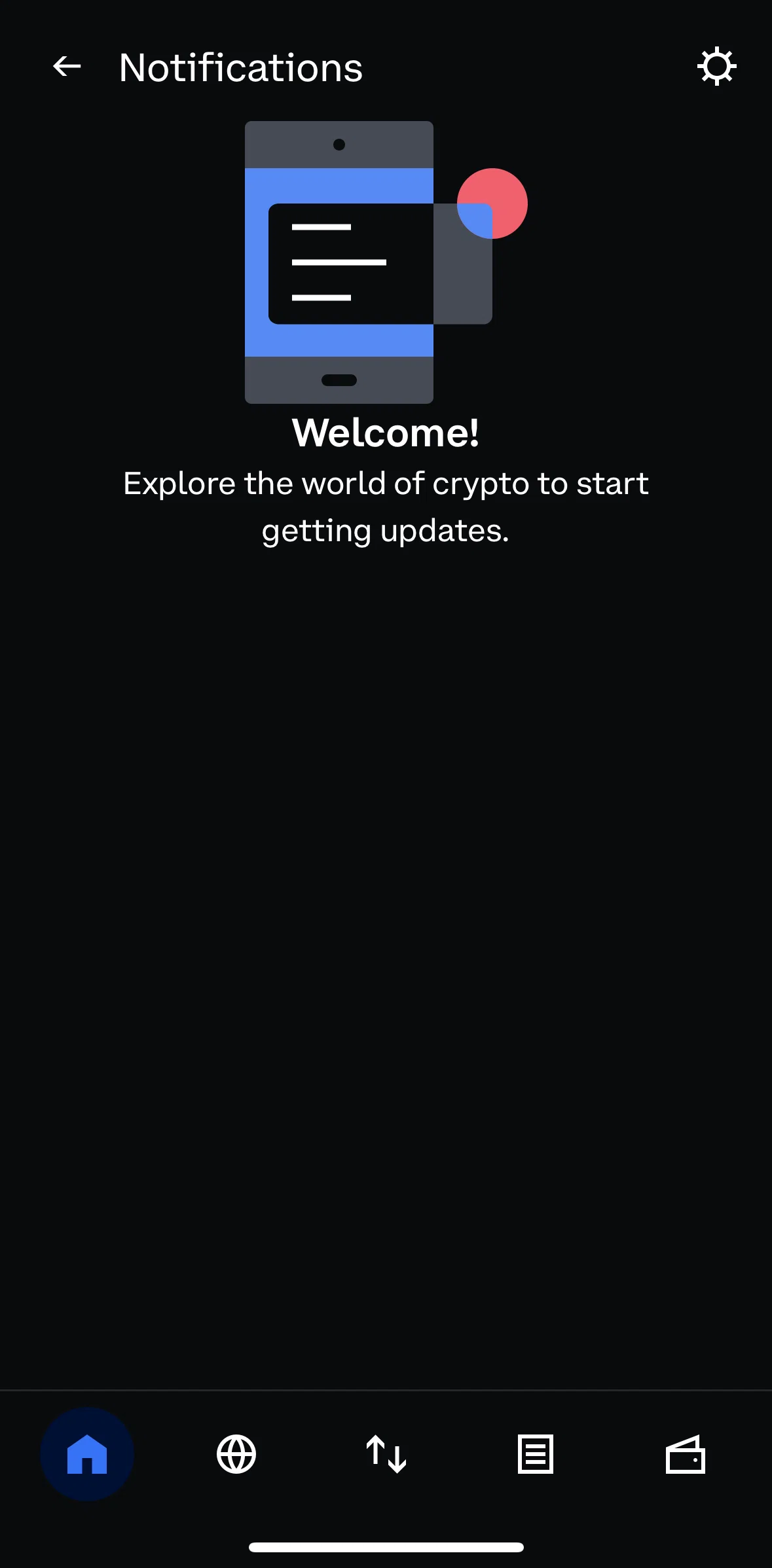 Coinbase Wallet Screen screen in the Changing notifications setting flow