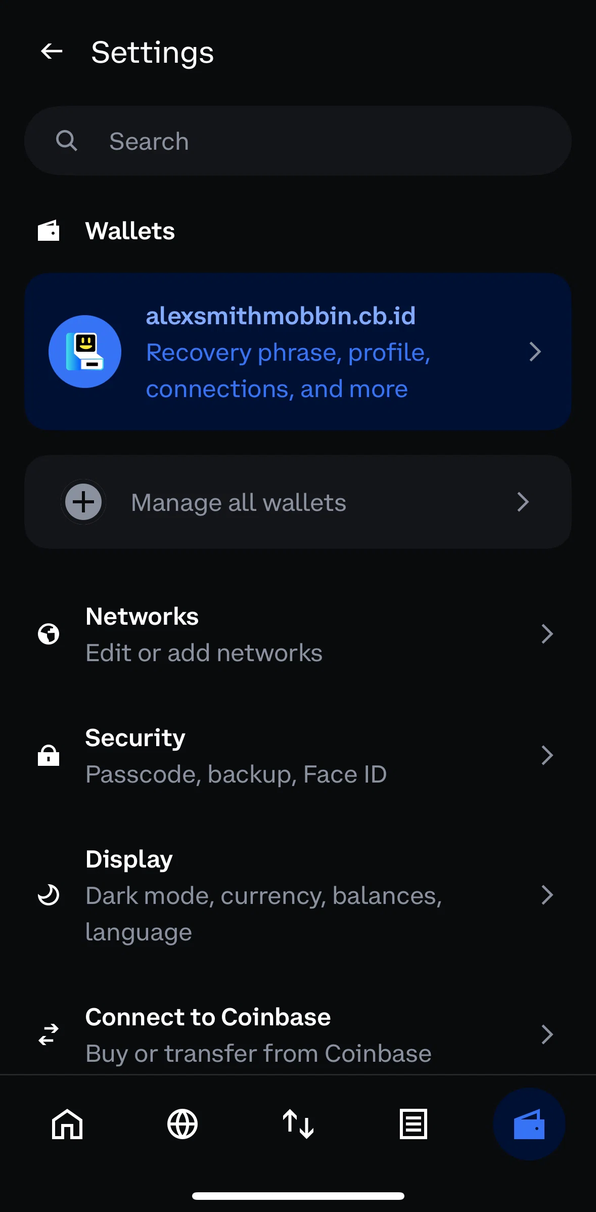 Coinbase Wallet Screen screen in the Changing security settings flow
