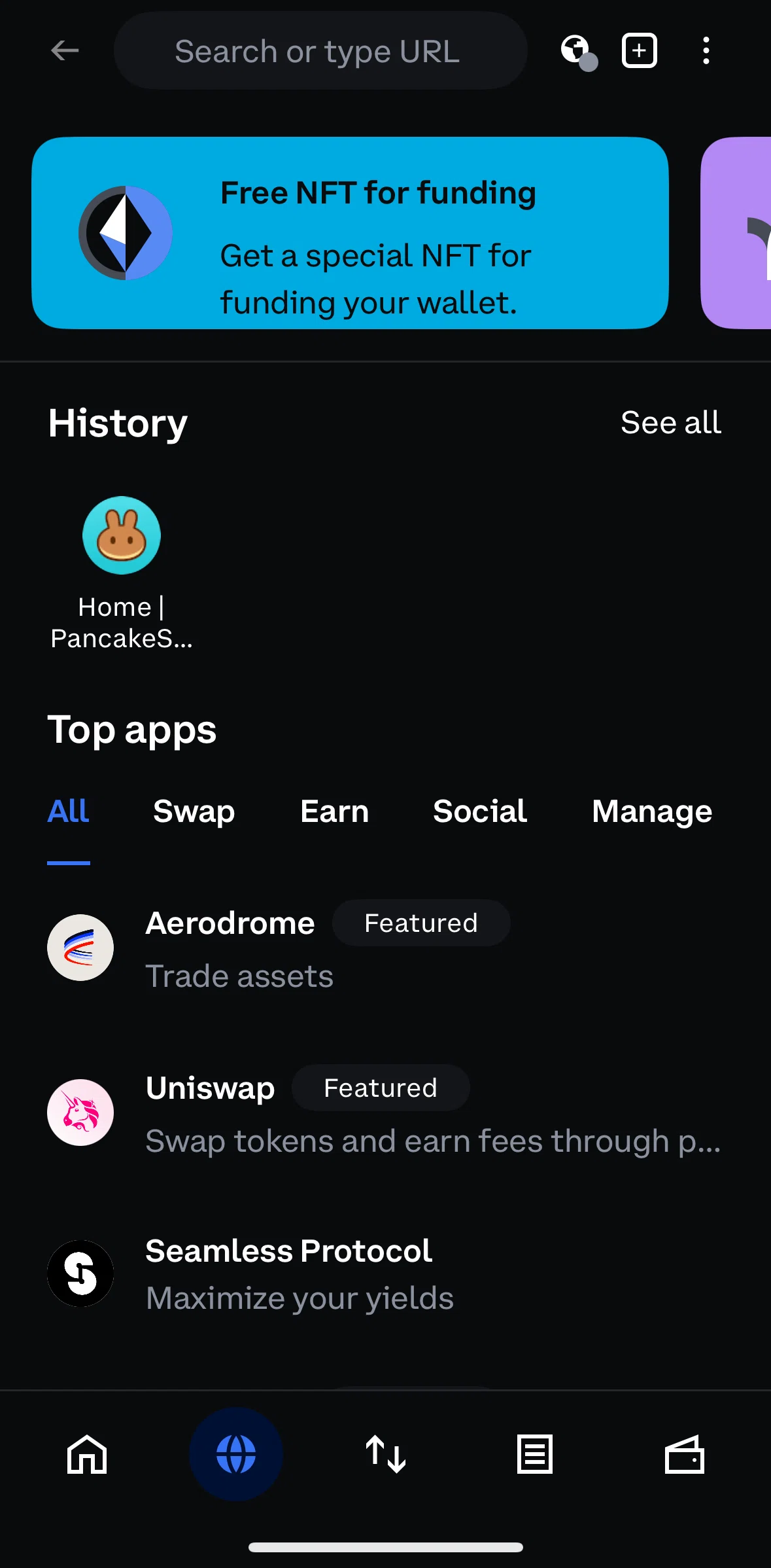 Coinbase Wallet Screen screen in the Clearing search history flow