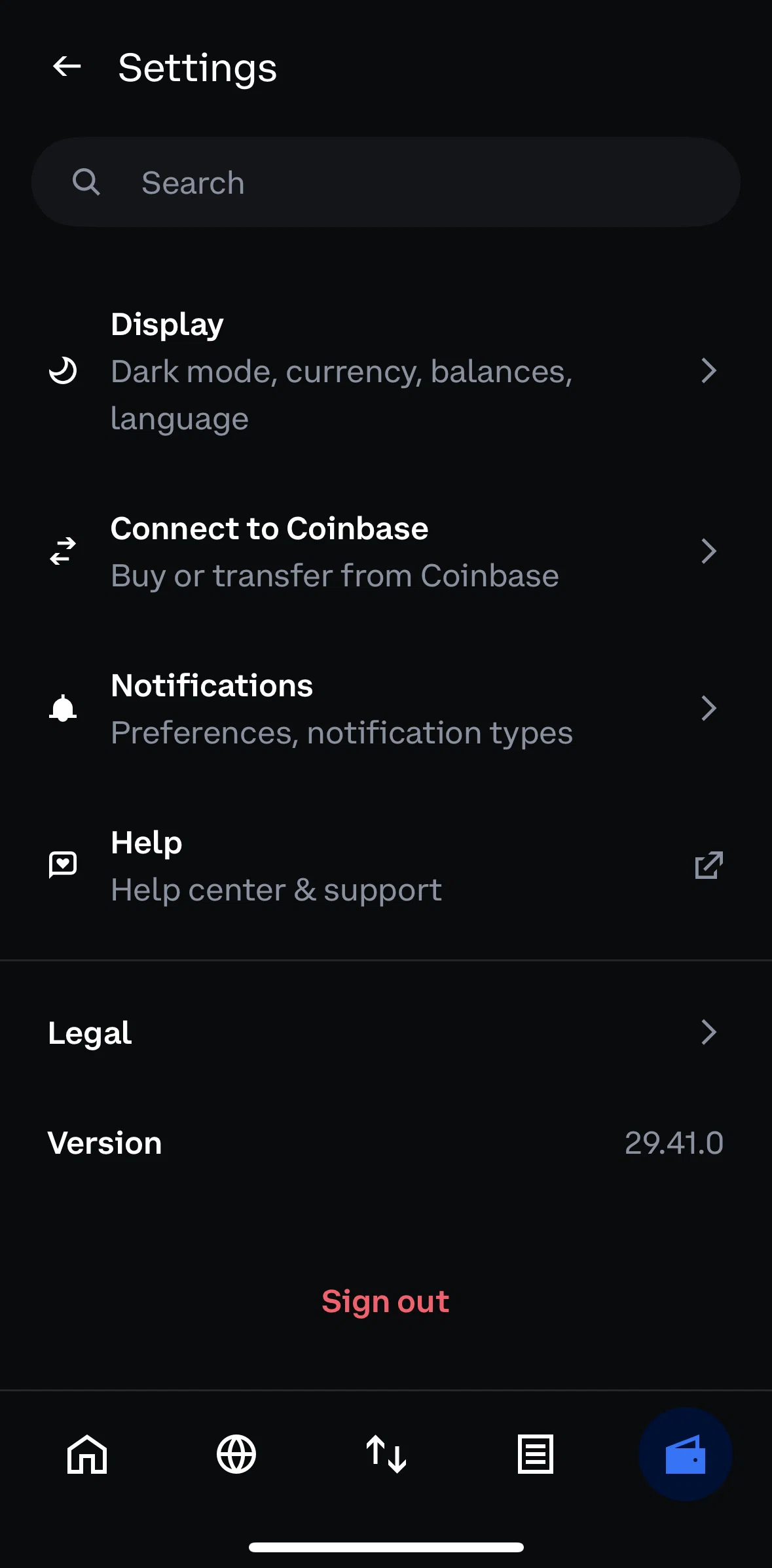 Coinbase Wallet Screen screen in the Legal flow
