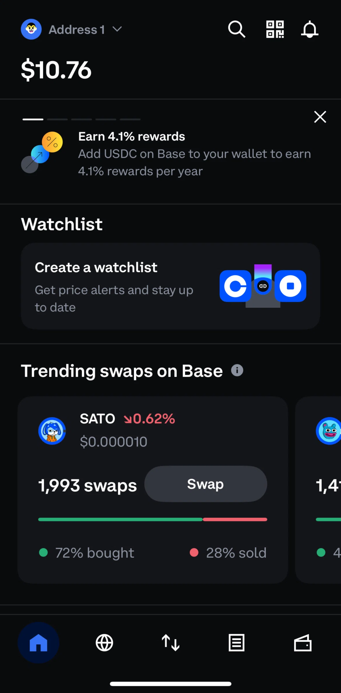 Coinbase Wallet Screen screen in the Sending a coin flow
