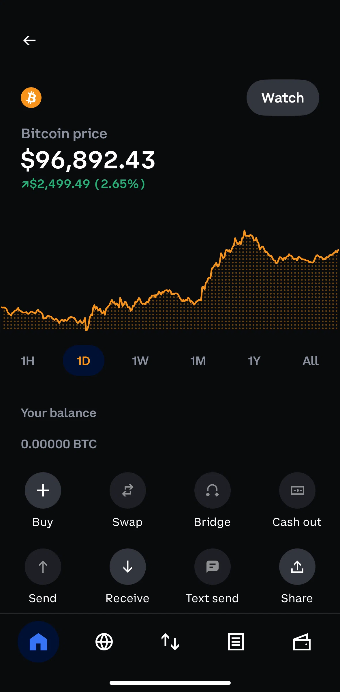 Coinbase Wallet Screen screen in the Share a coin flow