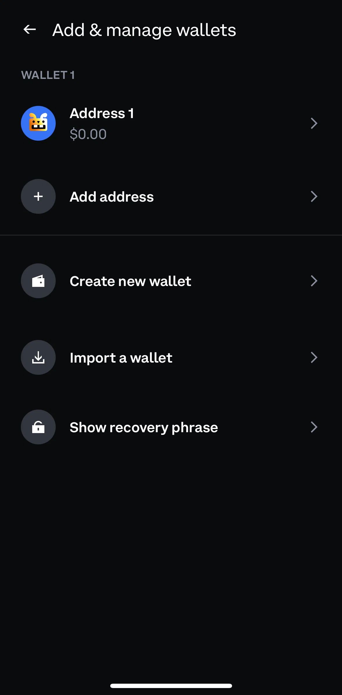Coinbase Wallet Screen screen in the Wallet detail flow