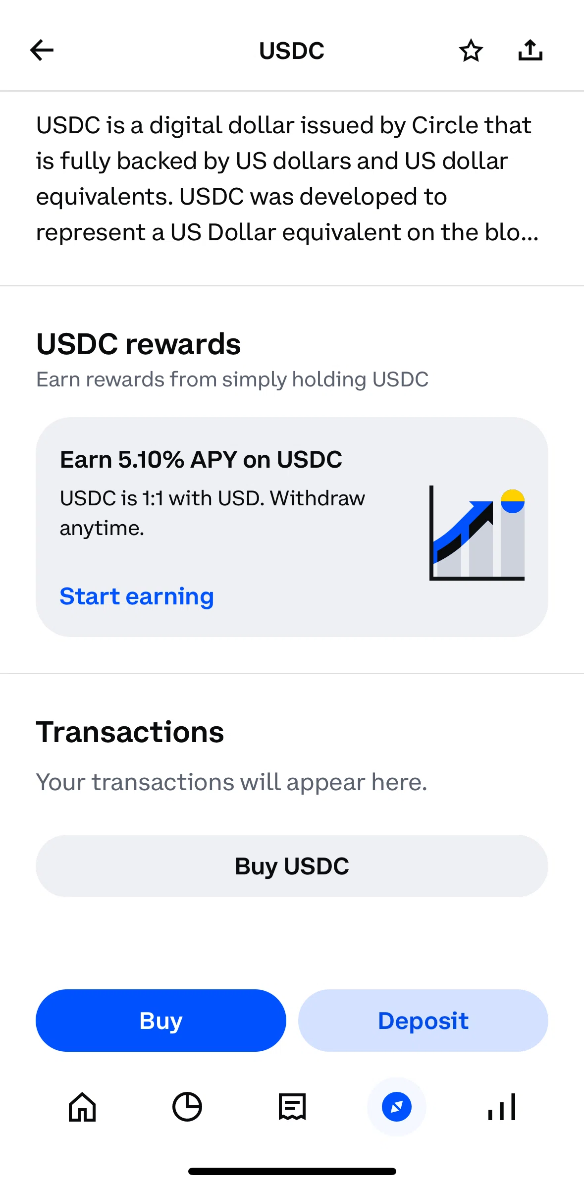 Coinbase Screen screen in the Buying an asset flow
