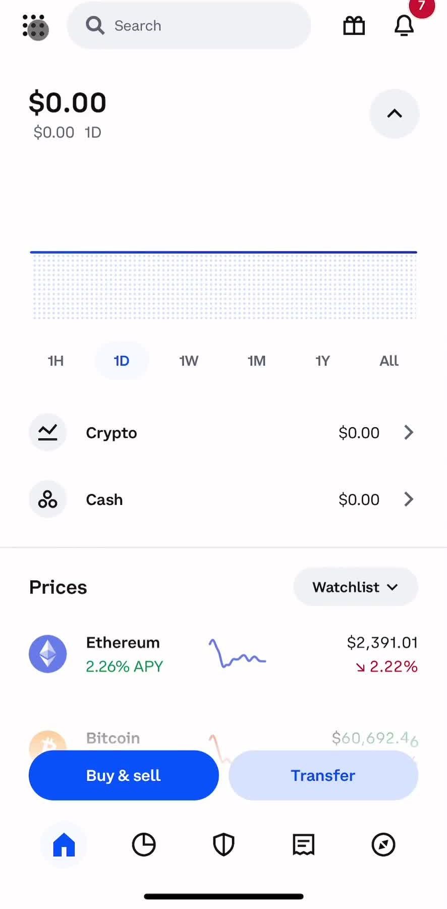 Coinbase Home screen in the Cancelling Your Subscription flow
