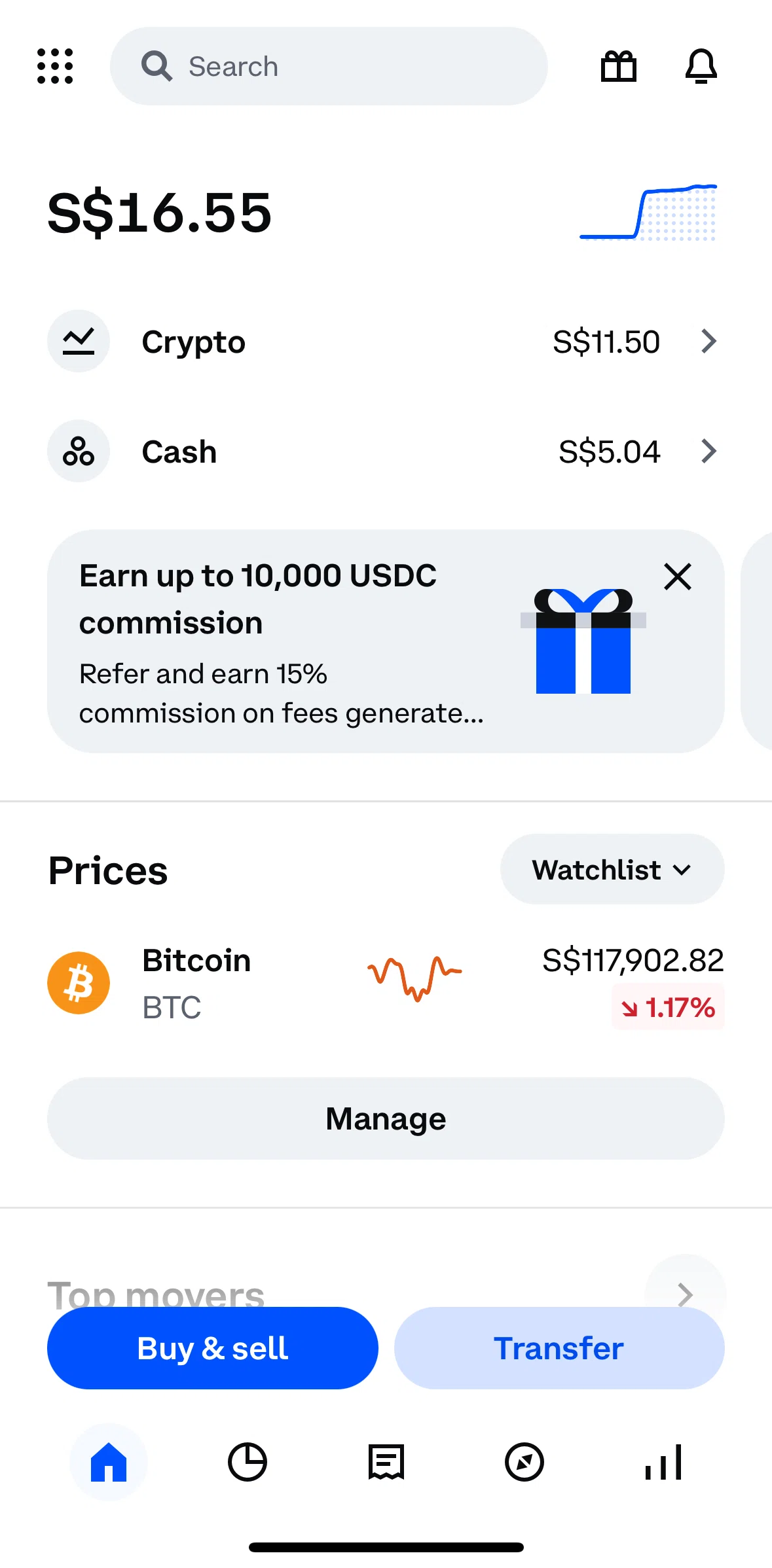 Coinbase Screen screen in the Changing price list display flow