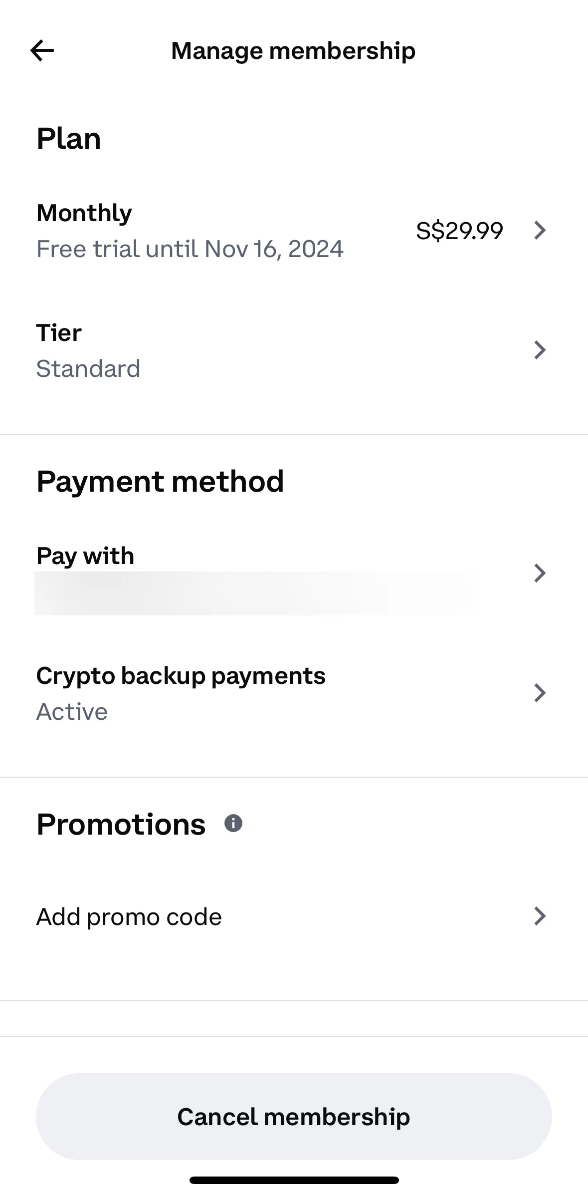 Coinbase Screen screen in the Choose a plan flow