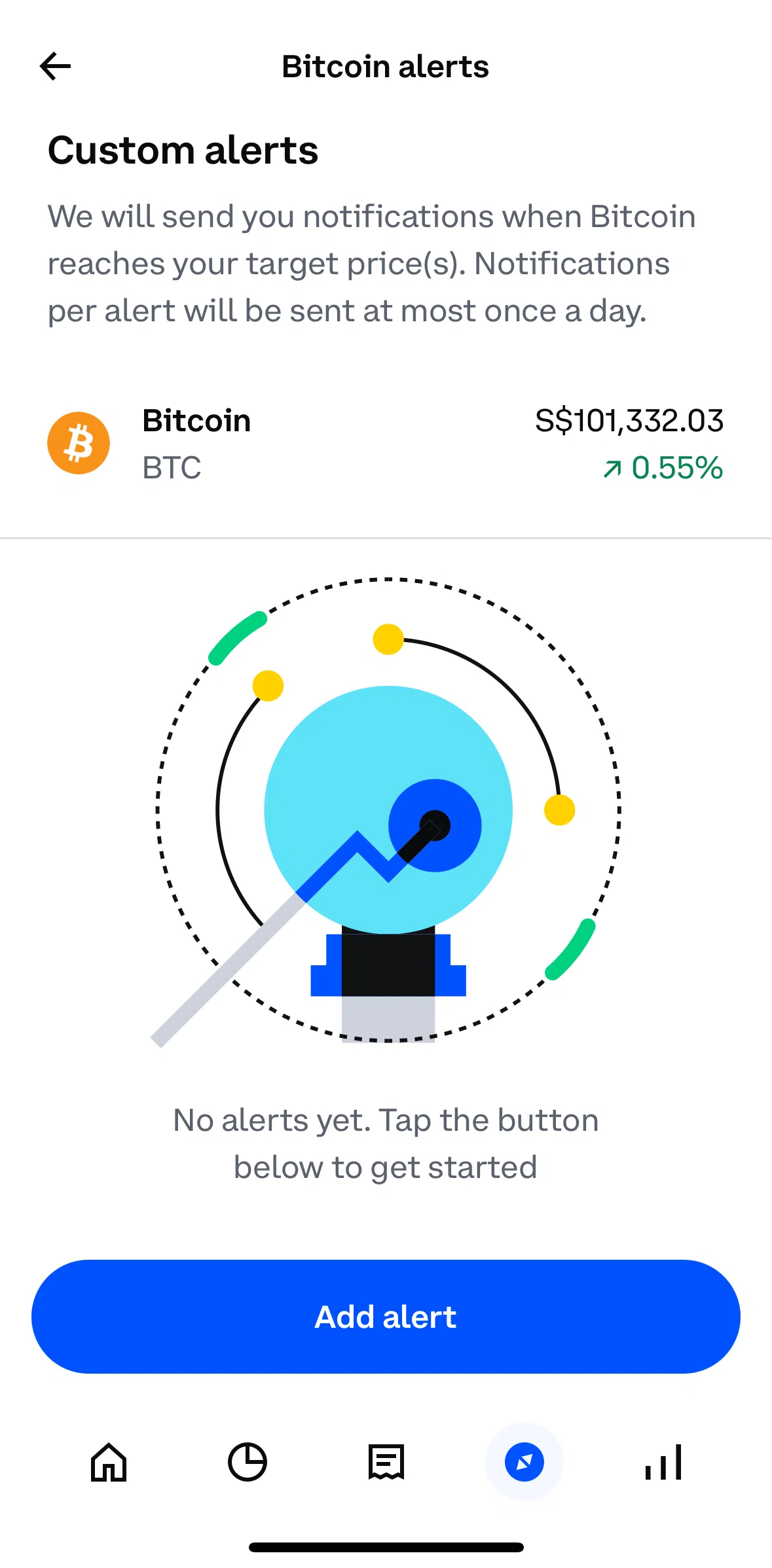 Coinbase Screen screen in the Creating a custom alert flow