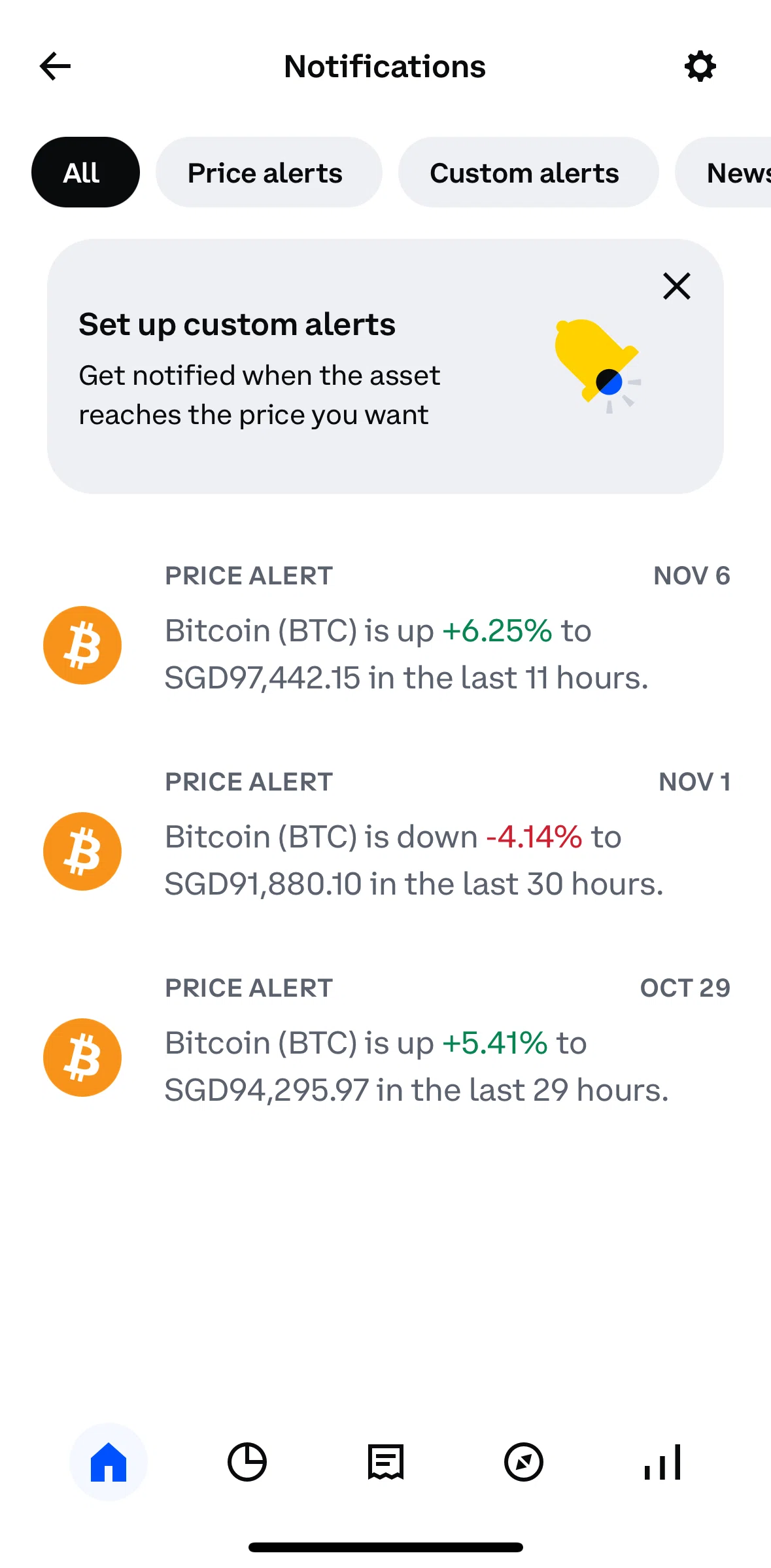 Coinbase Screen screen in the Dismissing a notification flow