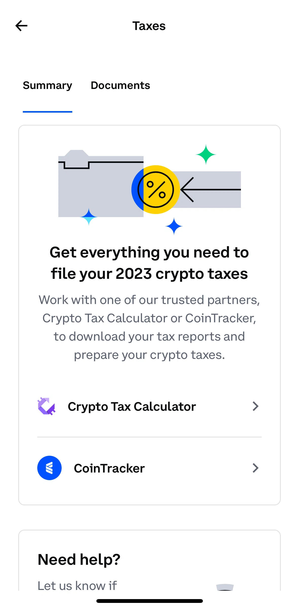 Coinbase Screen screen in the Documents flow