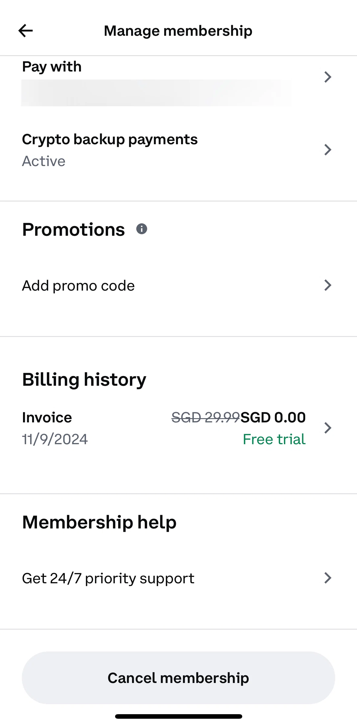 Coinbase Screen screen in the Invoice detail flow