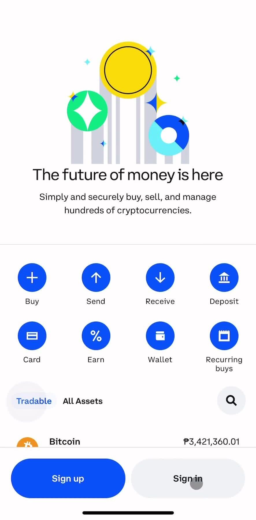 Coinbase Login screen in the Logging In flow