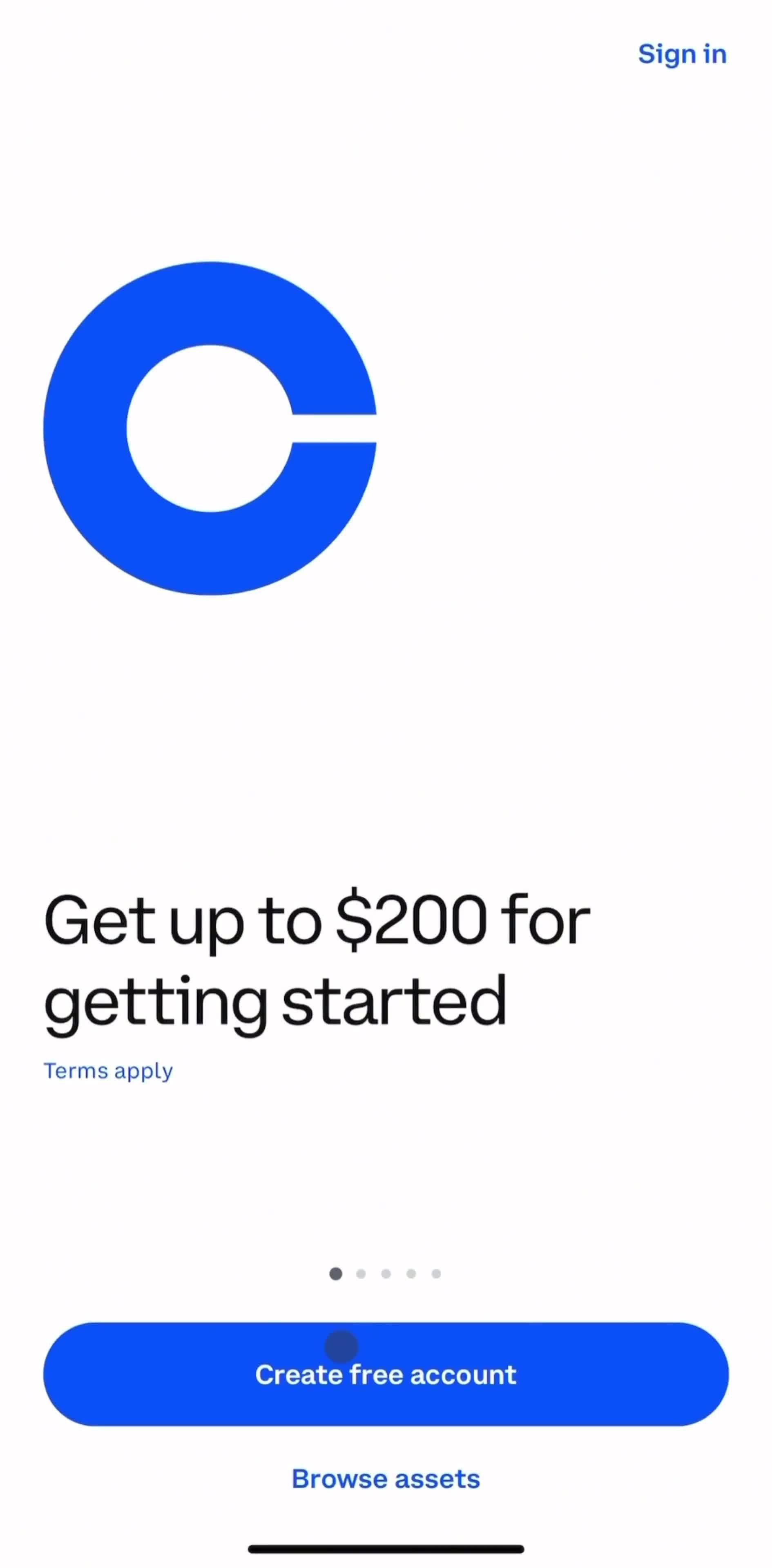Coinbase Create account screen in the Onboarding flow