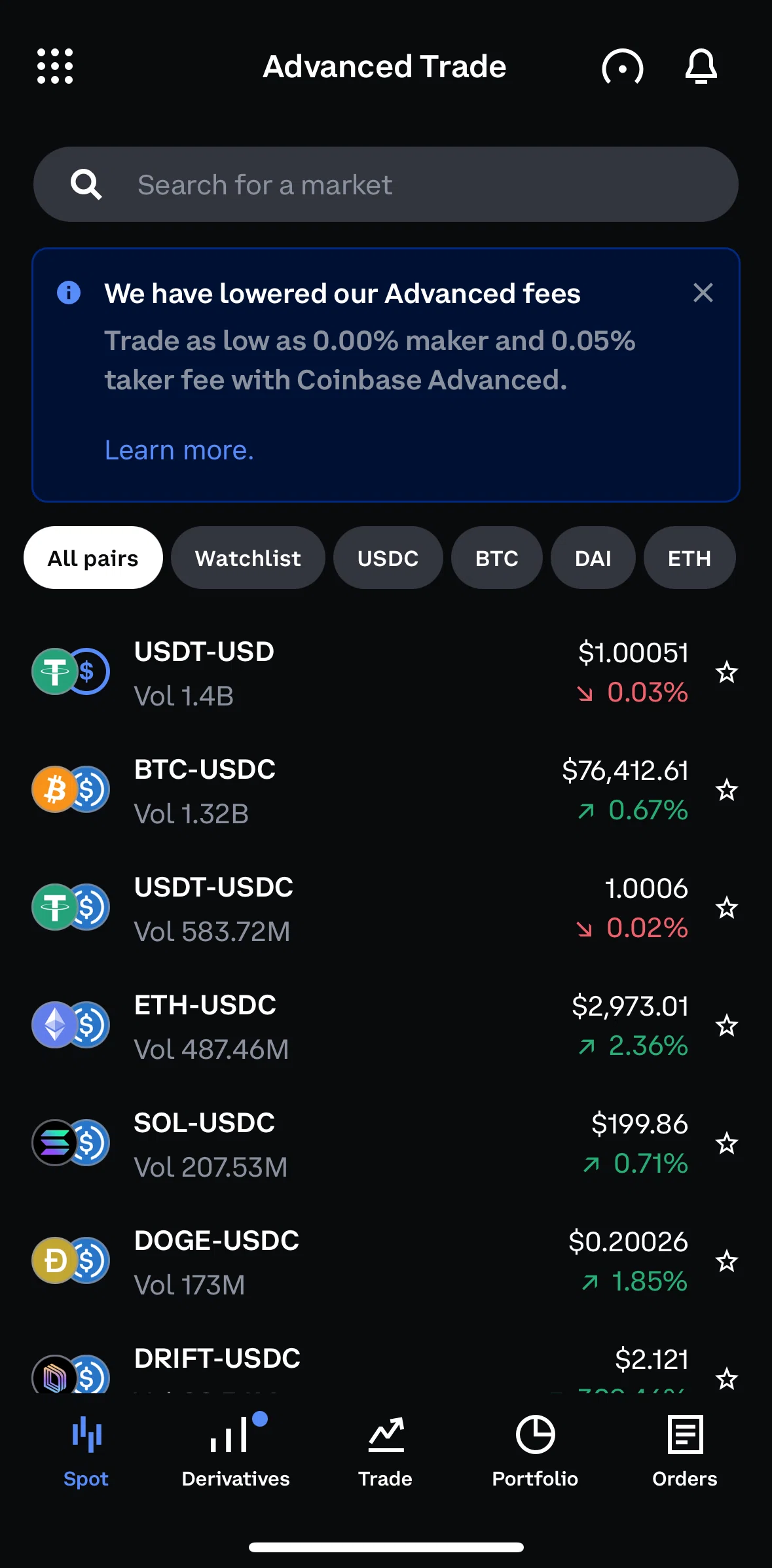 Coinbase Screen screen in the Orders flow