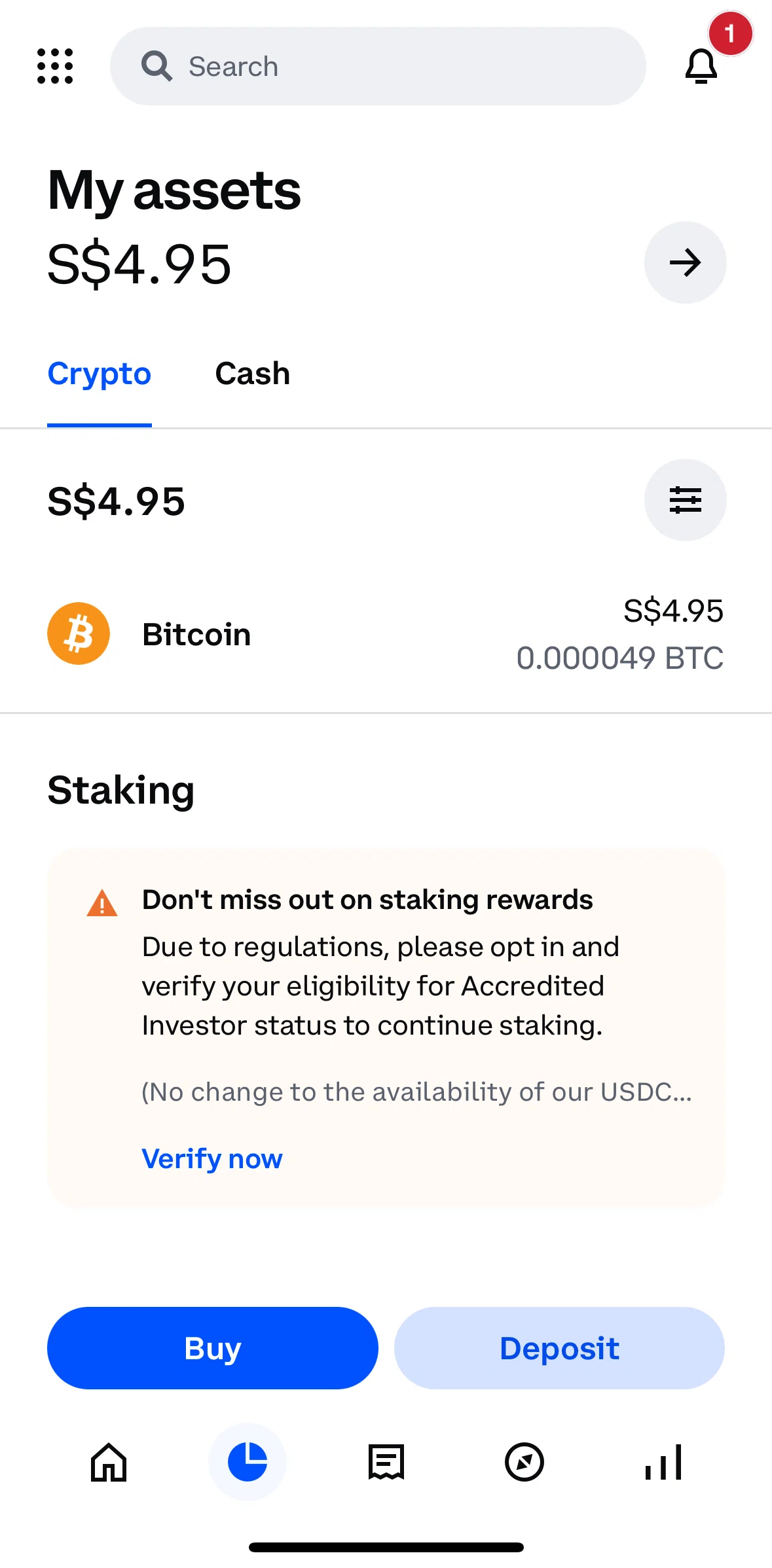 Coinbase Screen screen in the Summary flow