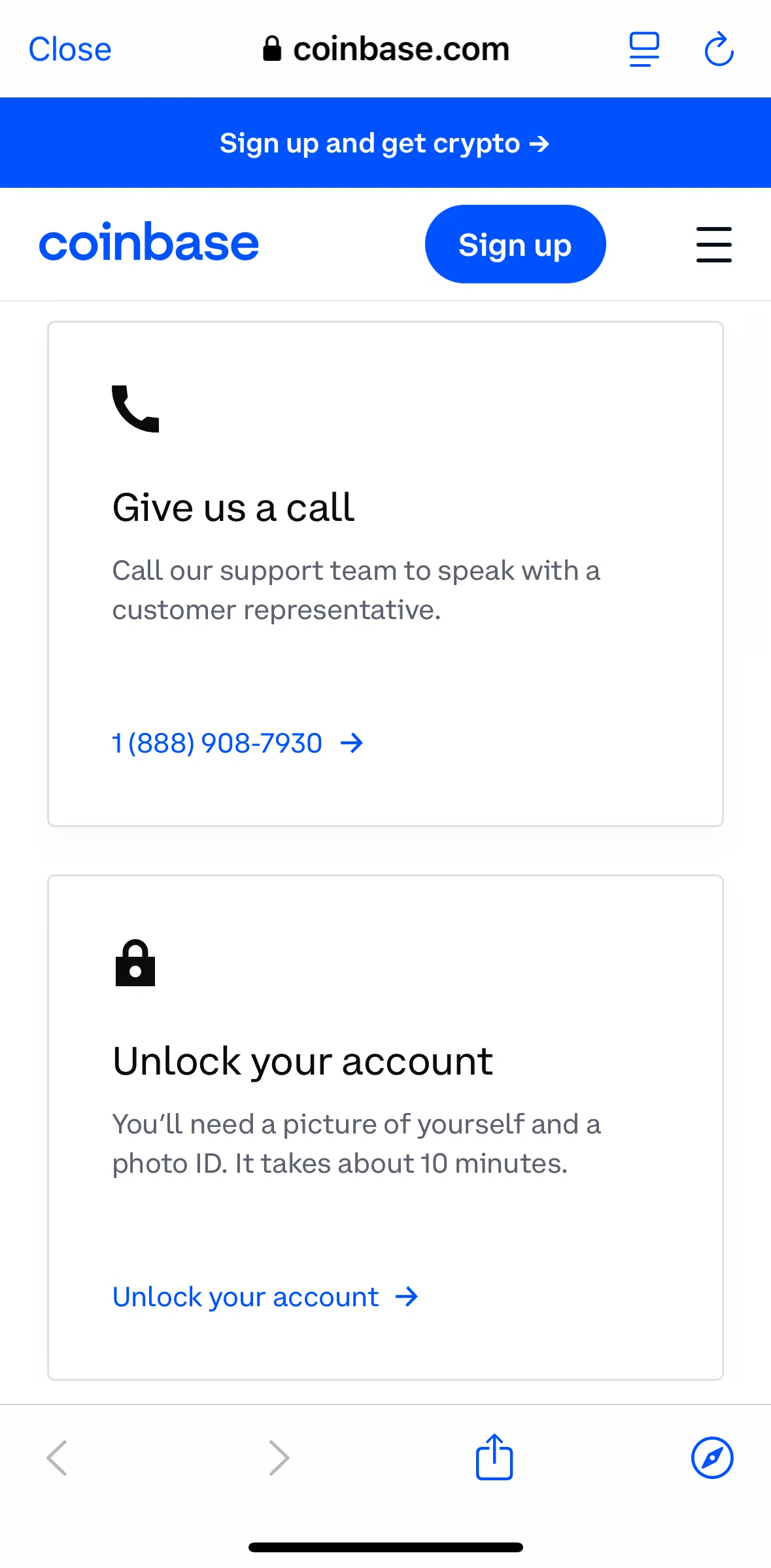 Coinbase Screen screen in the Unlocking account flow