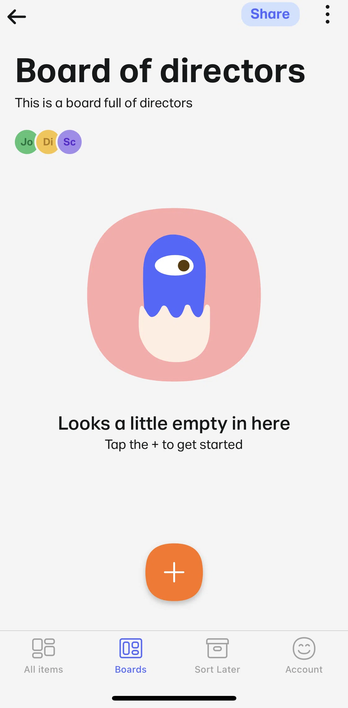 Collect Screen screen in the Copying shared link flow