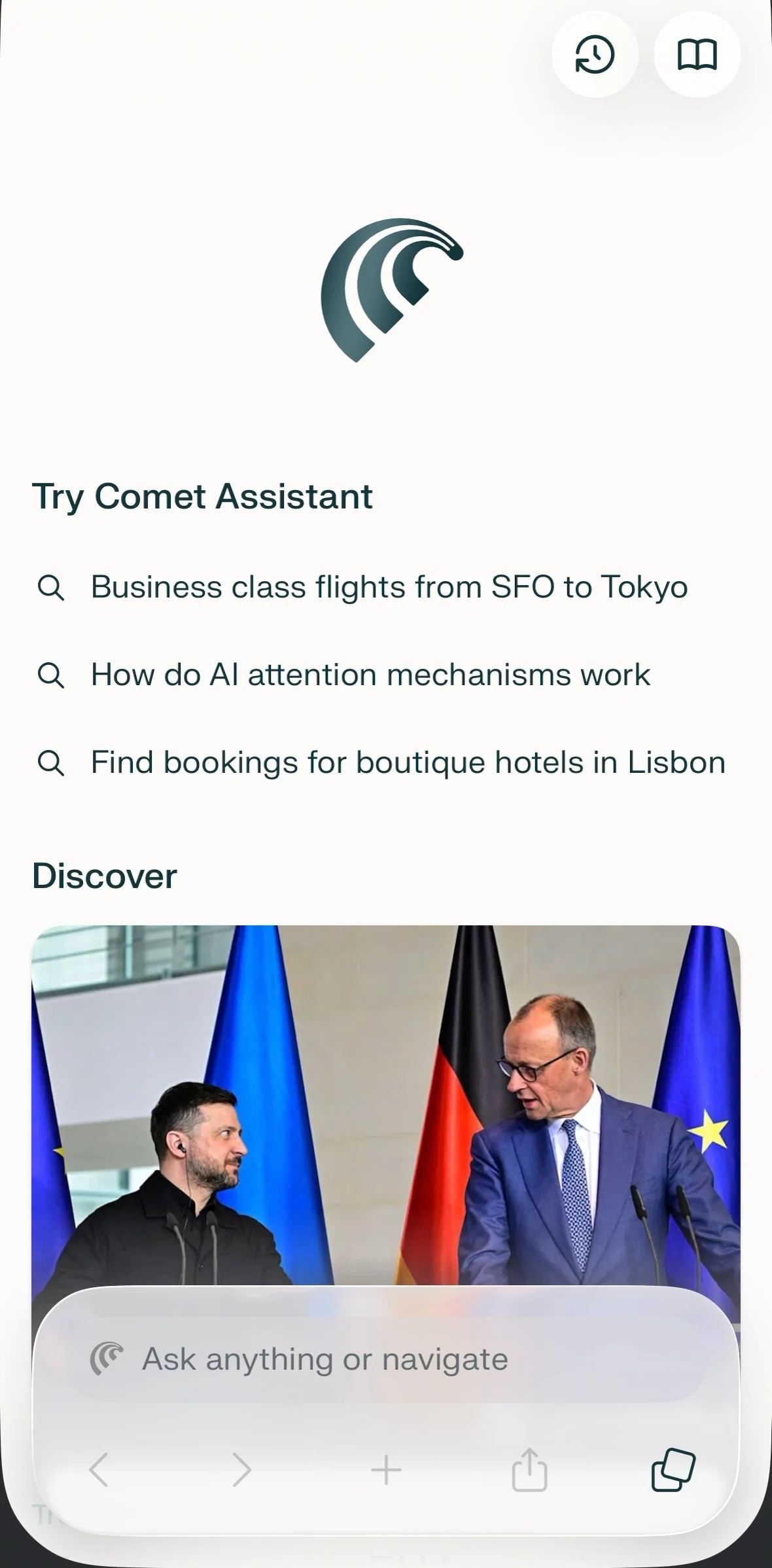 Comet Screen screen in the Asking Comet Assistant flow