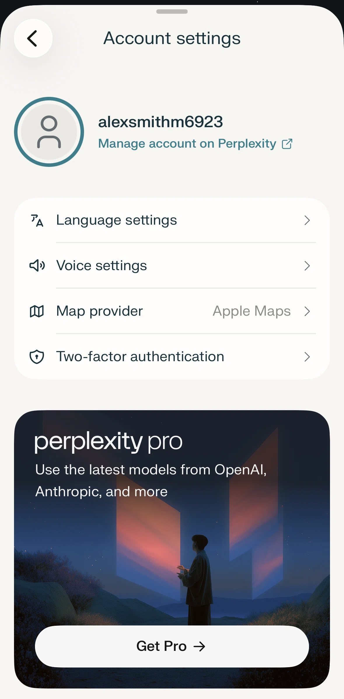 Comet Screen screen in the Changing voice settings flow