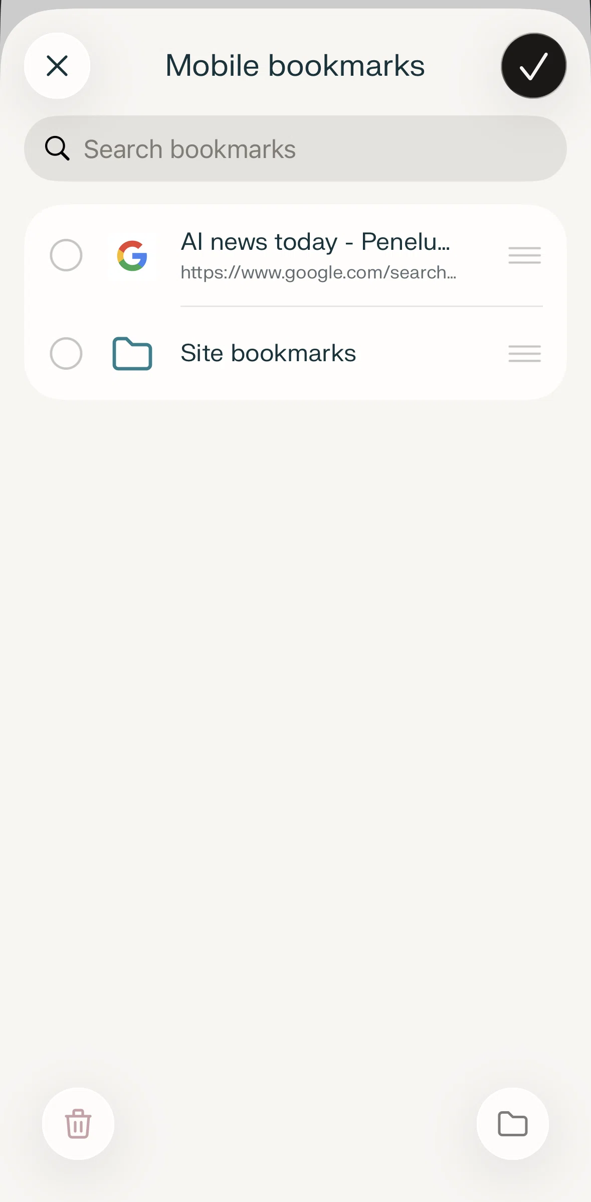 Comet Screen screen in the Deleting bookmarks flow
