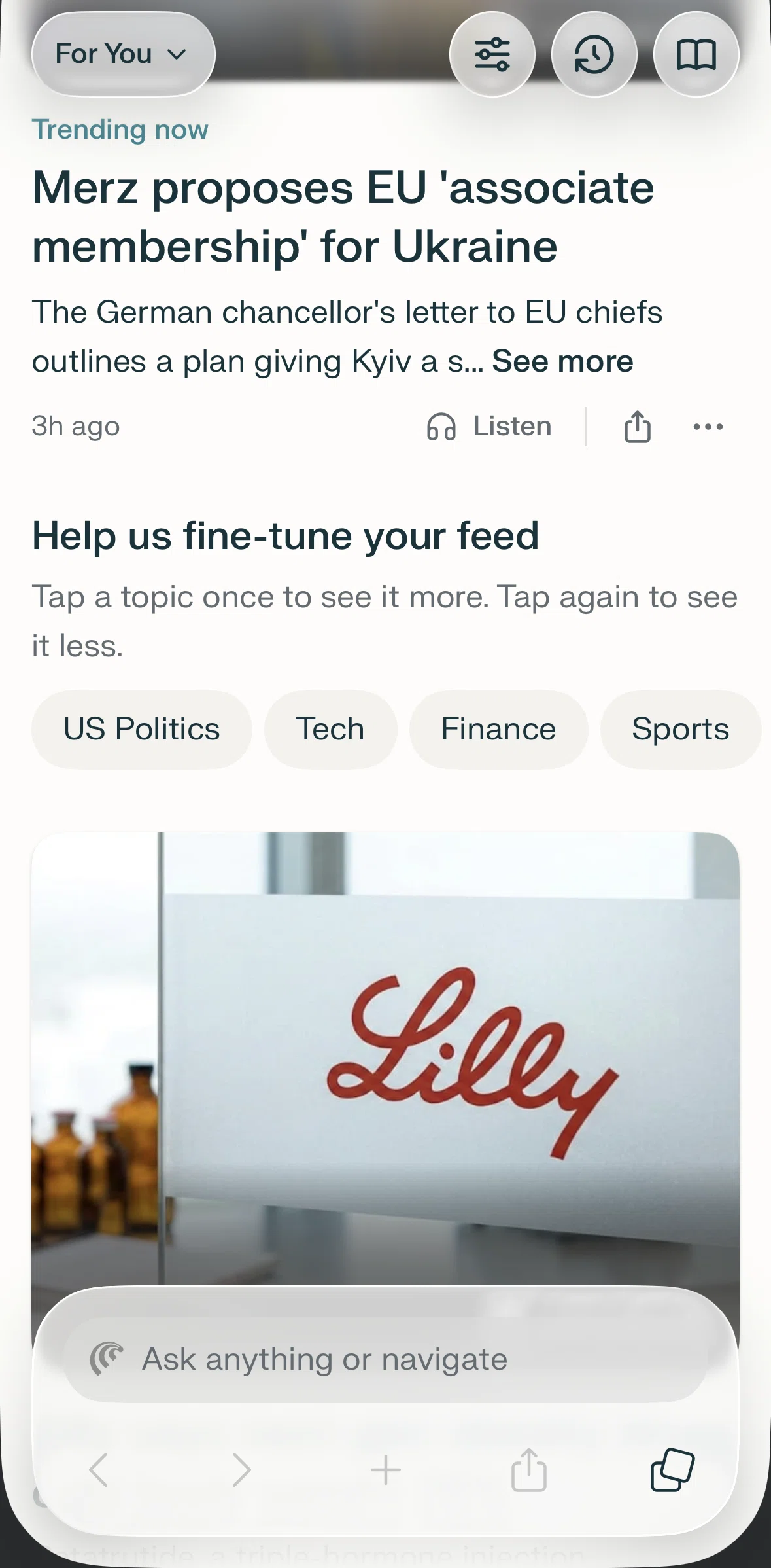 Comet Screen screen in the Filtering feed flow