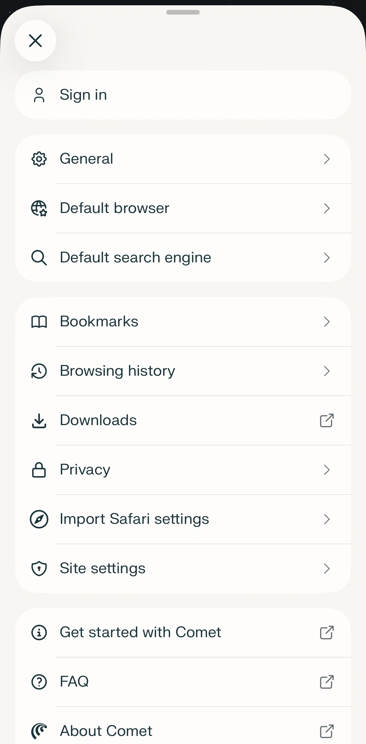 Comet Screen screen in the Logging in flow