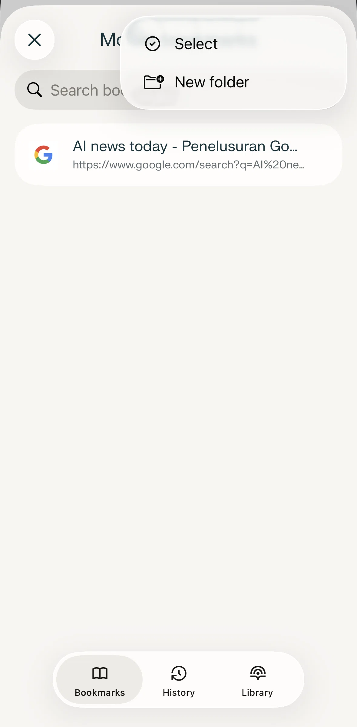 Comet Screen screen in the Reordering bookmarks flow