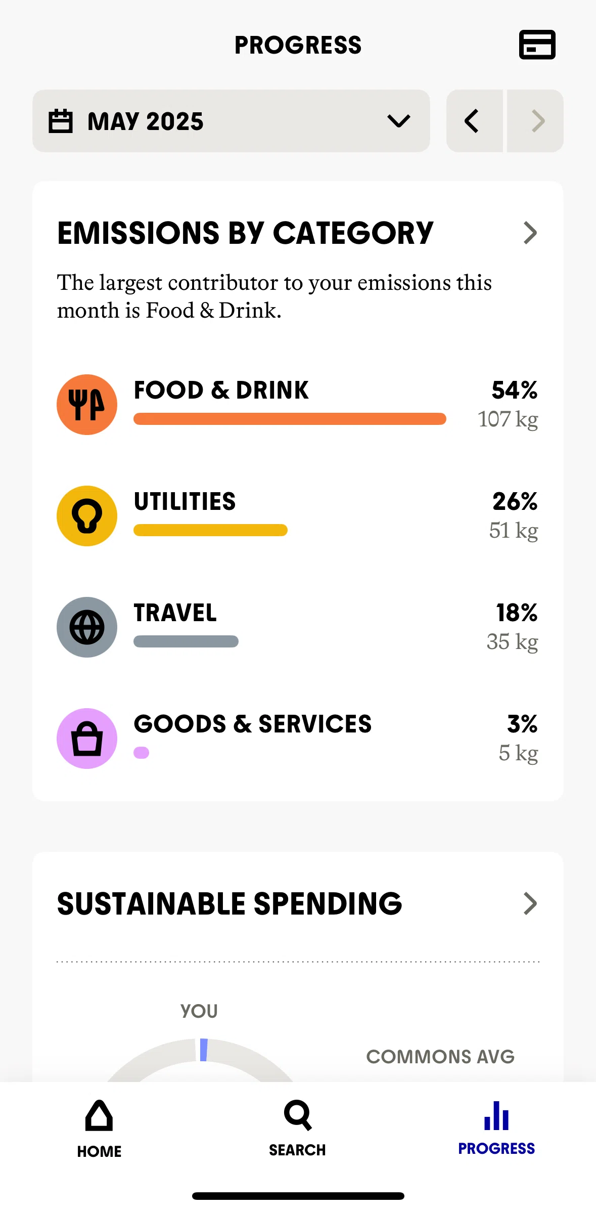 Commons Screen screen in the Emissions by category flow