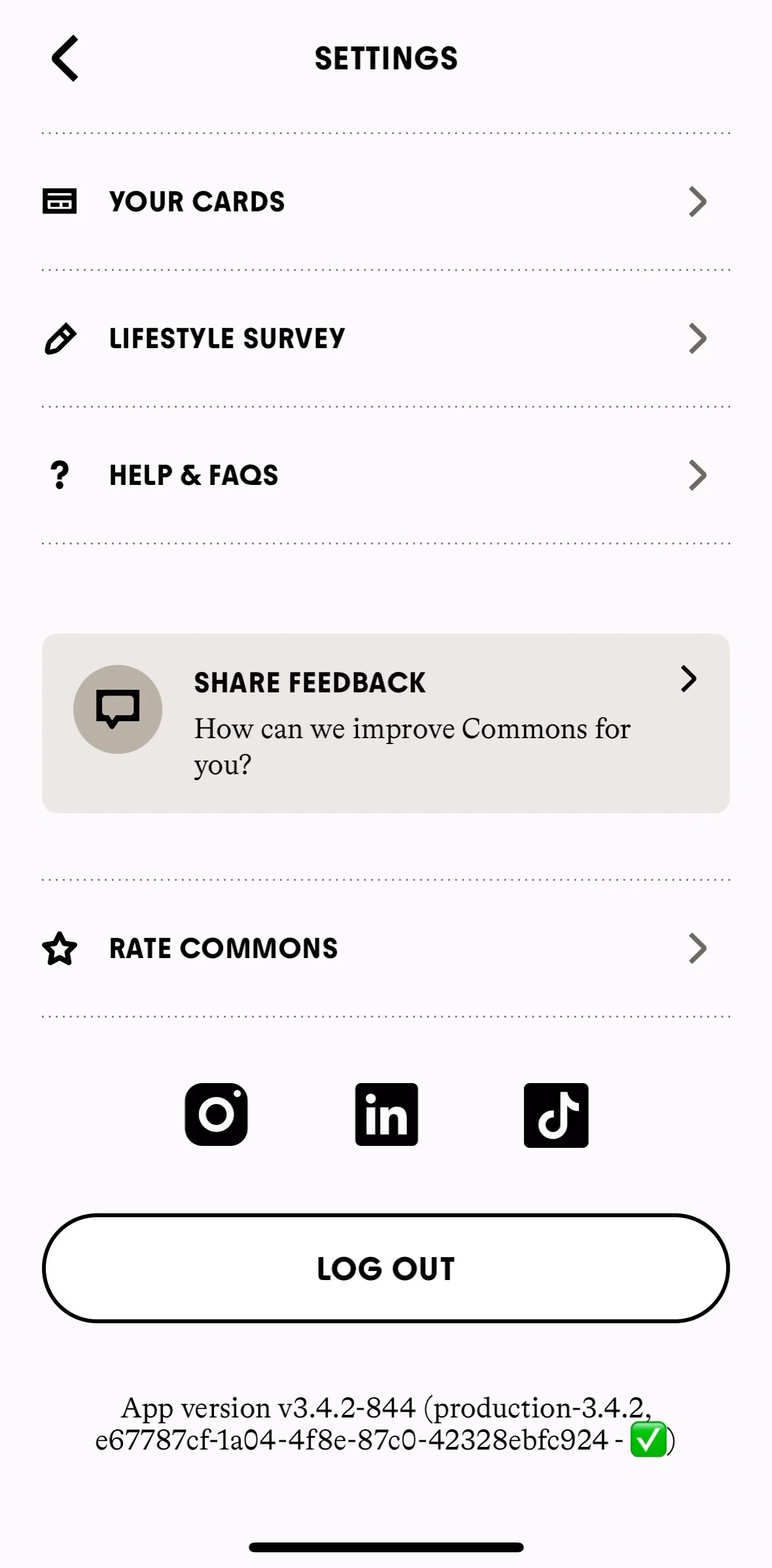 Commons Screen screen in the Logging out flow