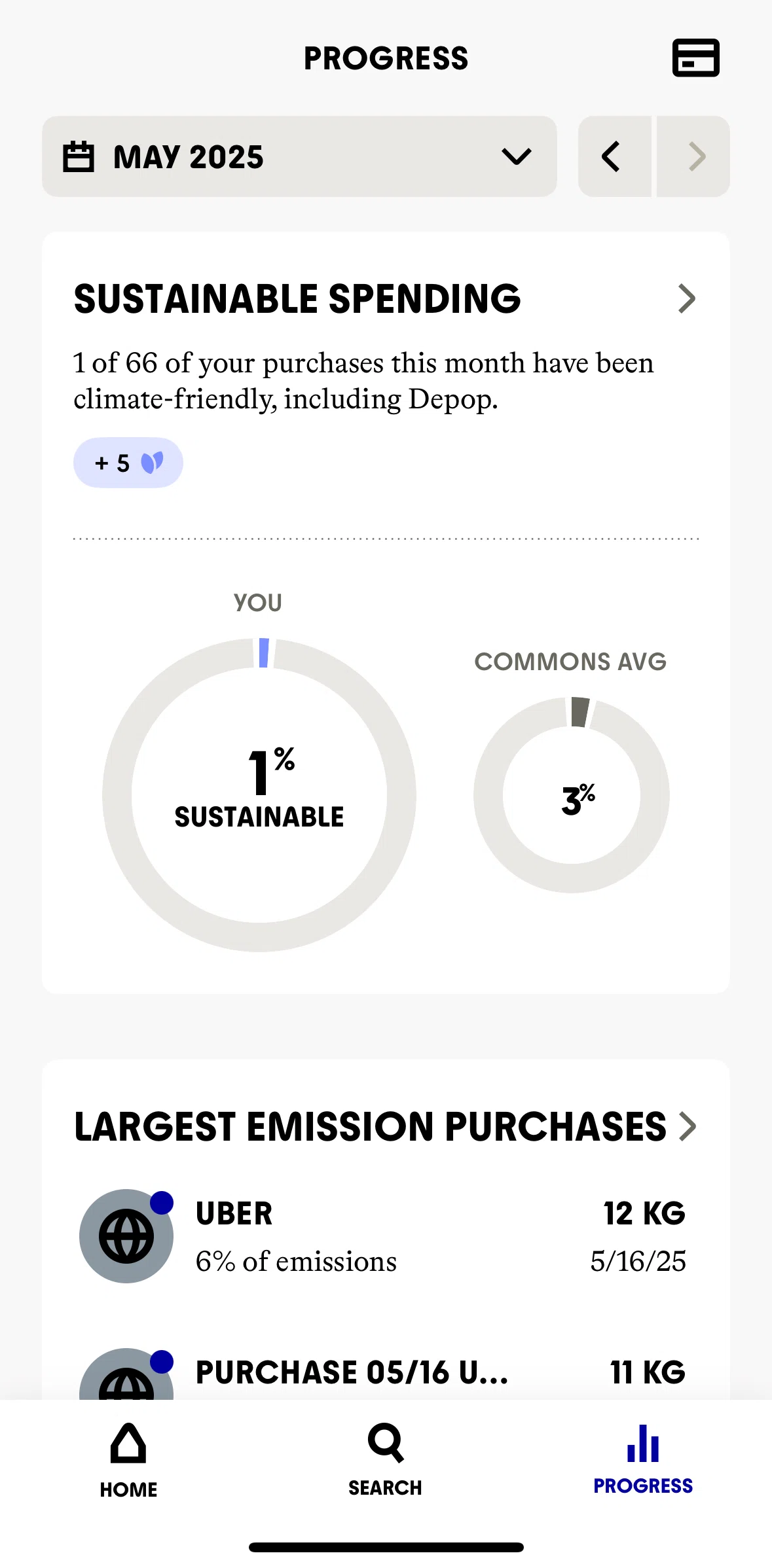 Commons Screen screen in the Sustainable spending flow