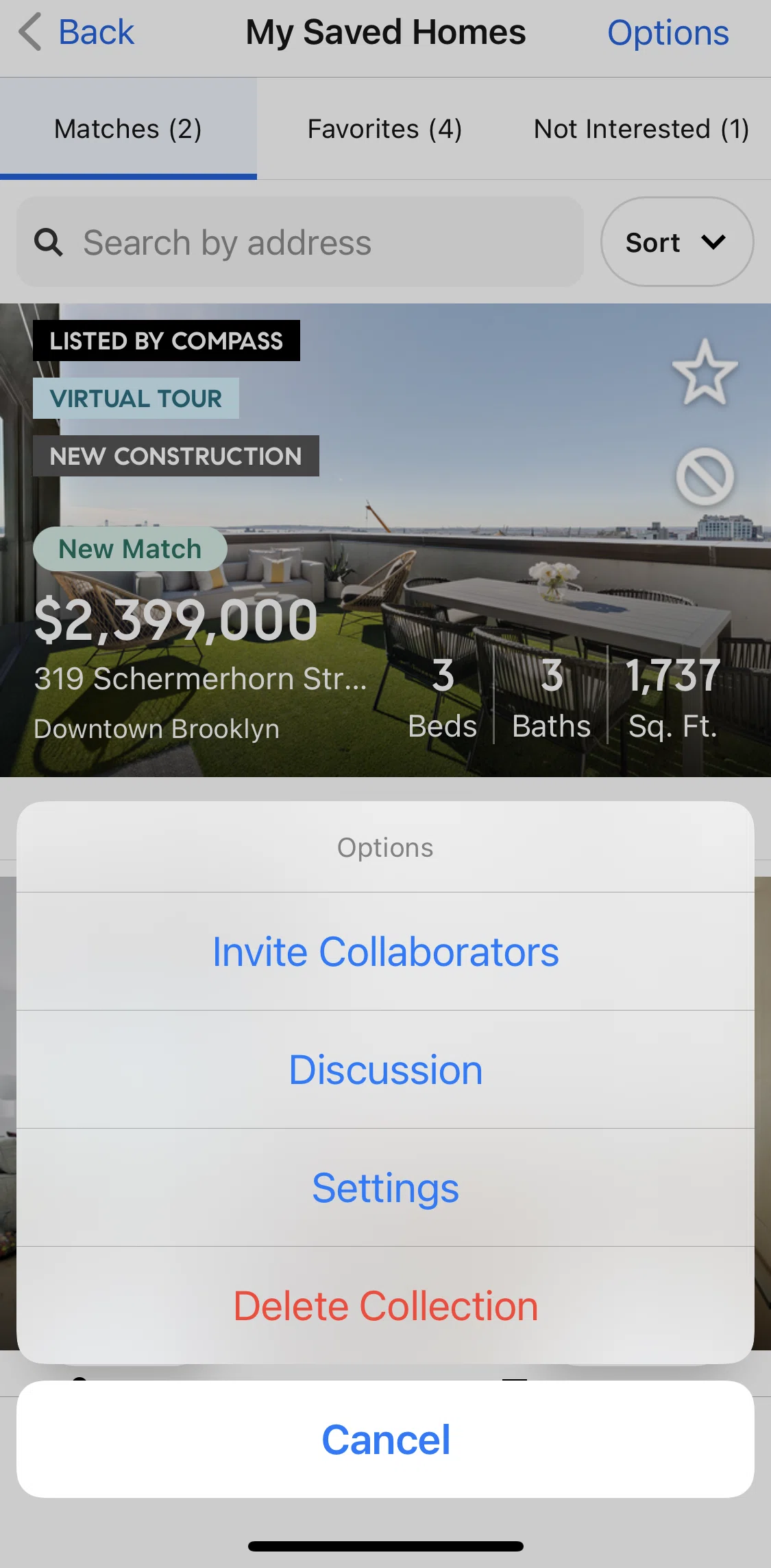 Compass Screen screen in the Deleting a collection flow