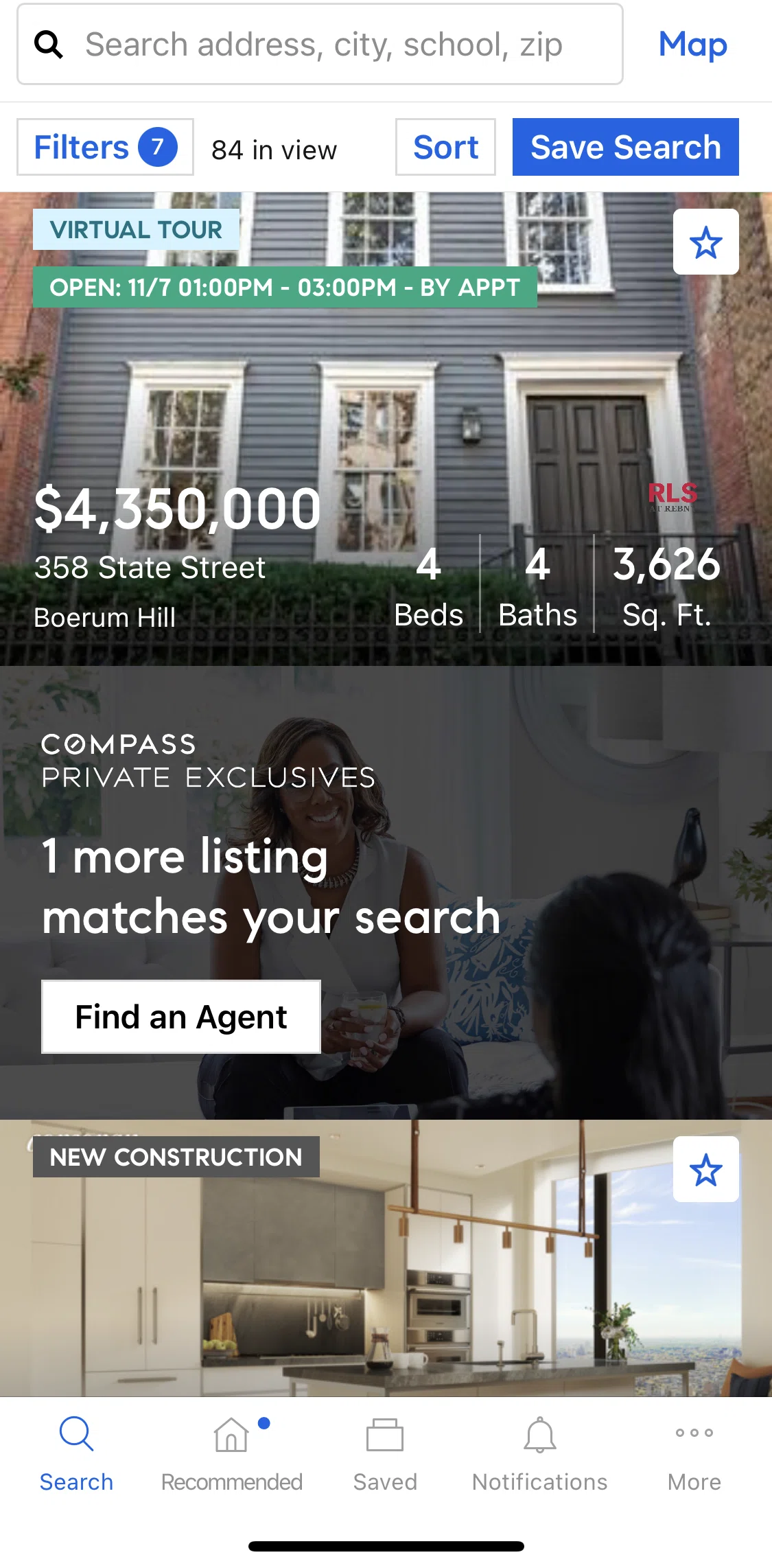 Compass Screen screen in the Saving a search flow