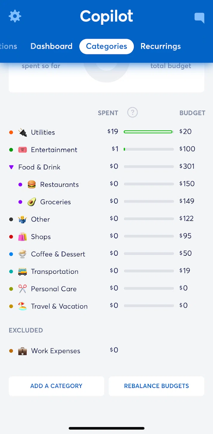 Copilot Money Screen screen in the Adjusting category view flow