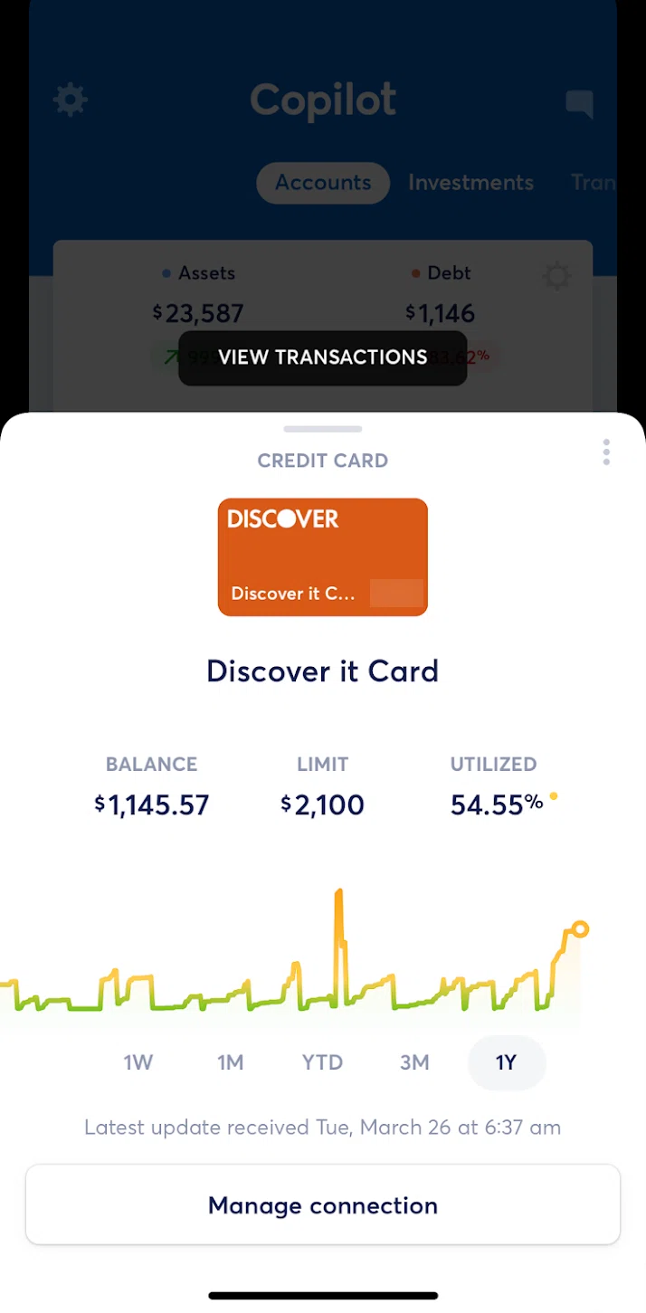 Copilot Money Screen screen in the Delete a connection flow