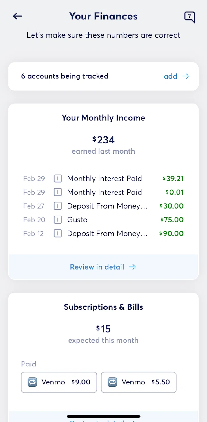 Copilot Money Screen screen in the Income transactions flow