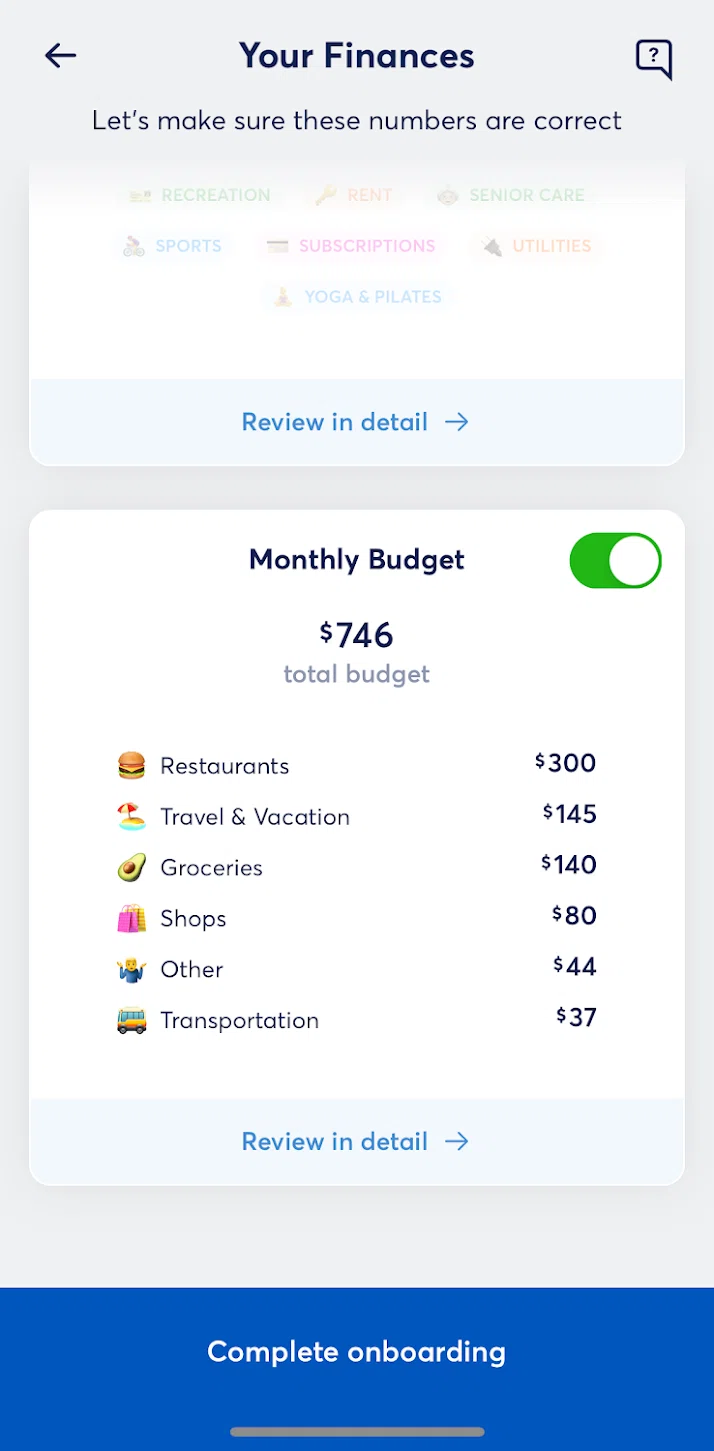 Copilot Money Screen screen in the Setting my budgets flow