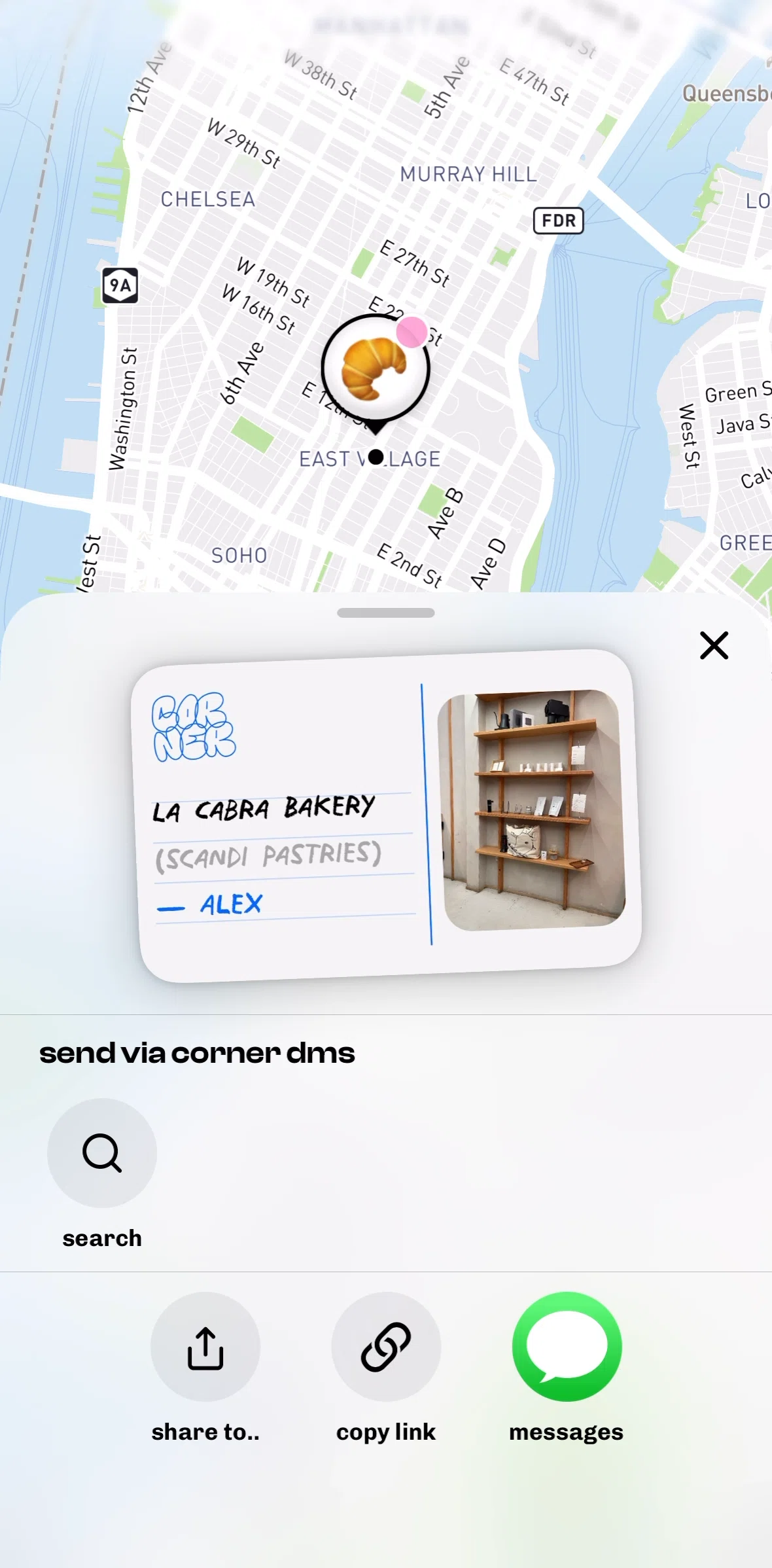 corner Screen screen in the Copying a link flow
