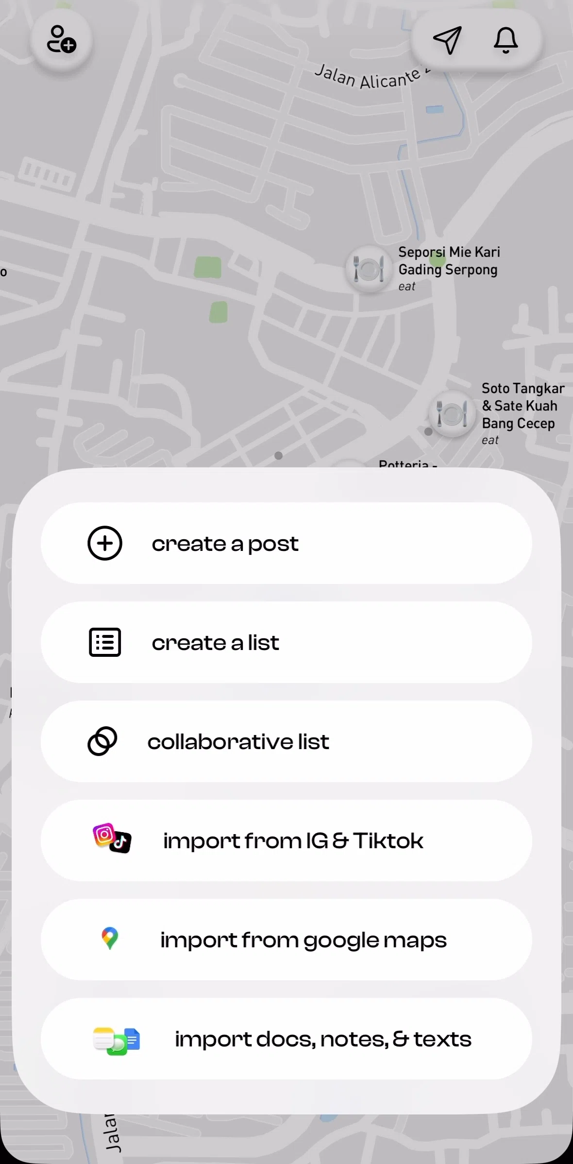 corner Screen screen in the Creating a list flow