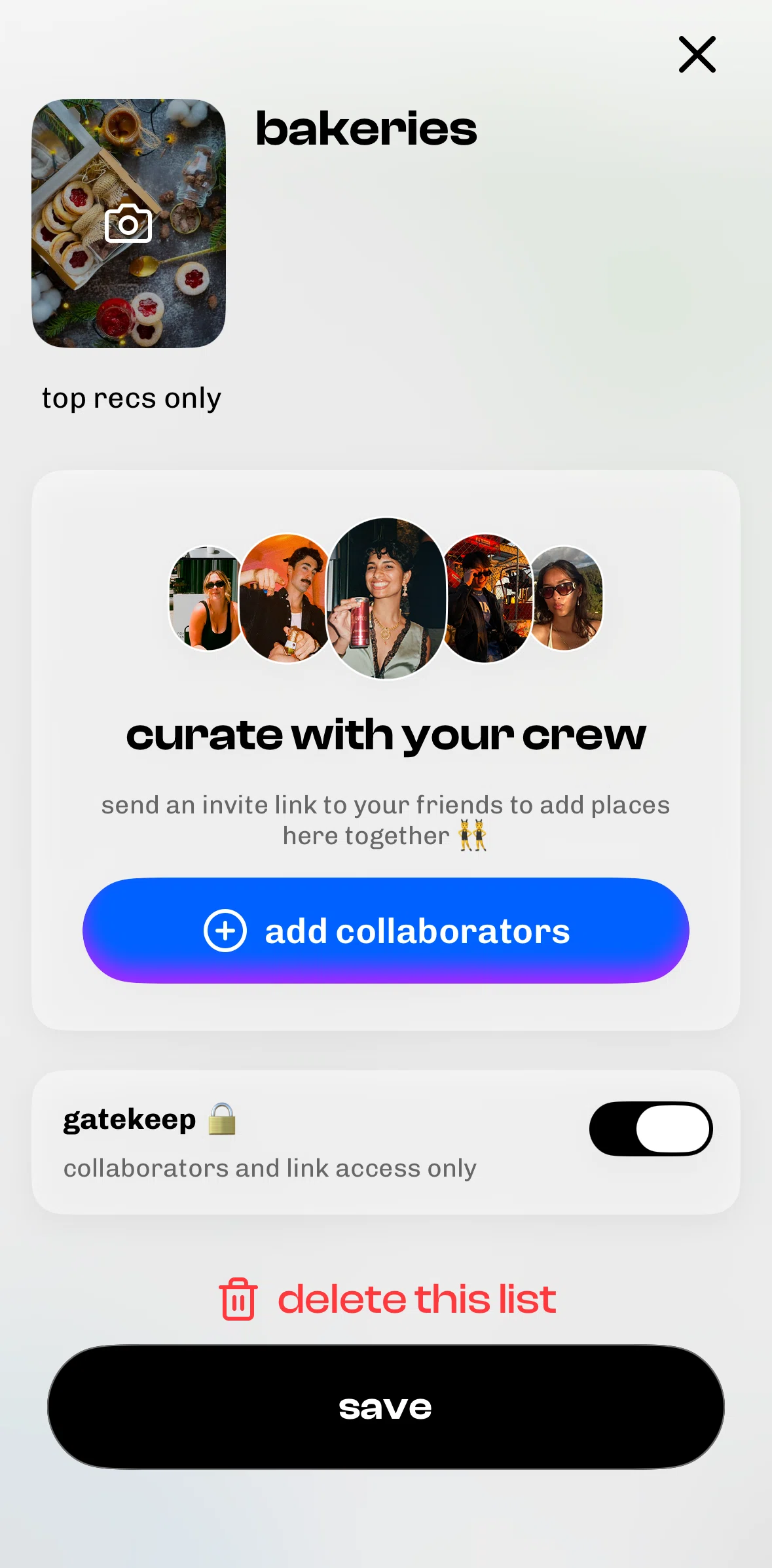 corner Screen screen in the Deleting a list flow
