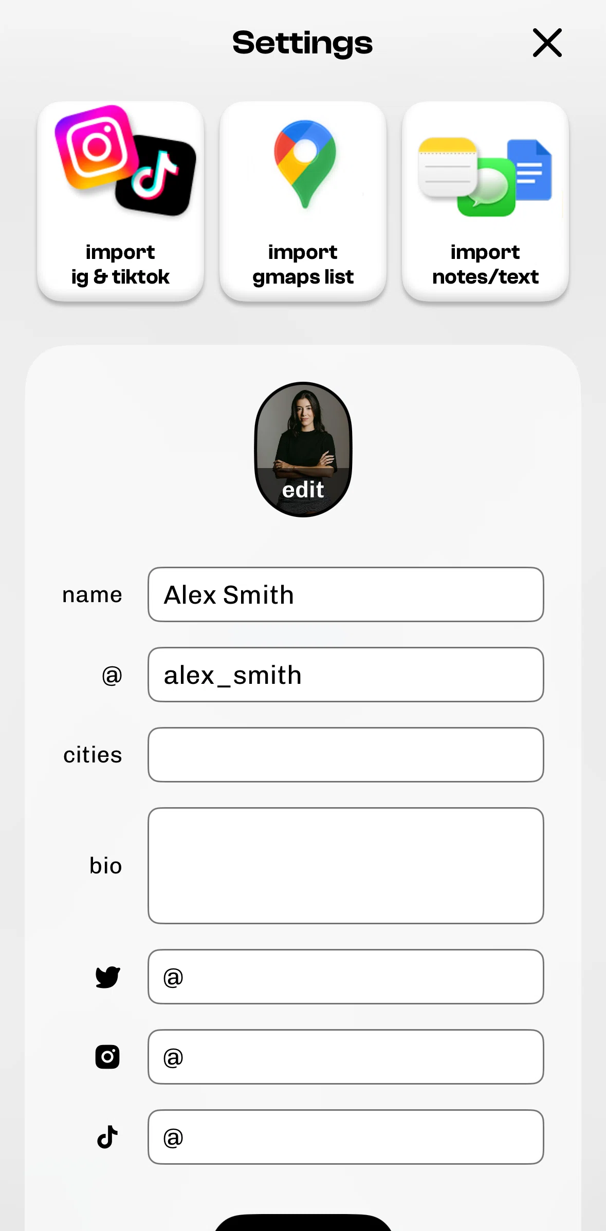 corner Screen screen in the Editing profile flow