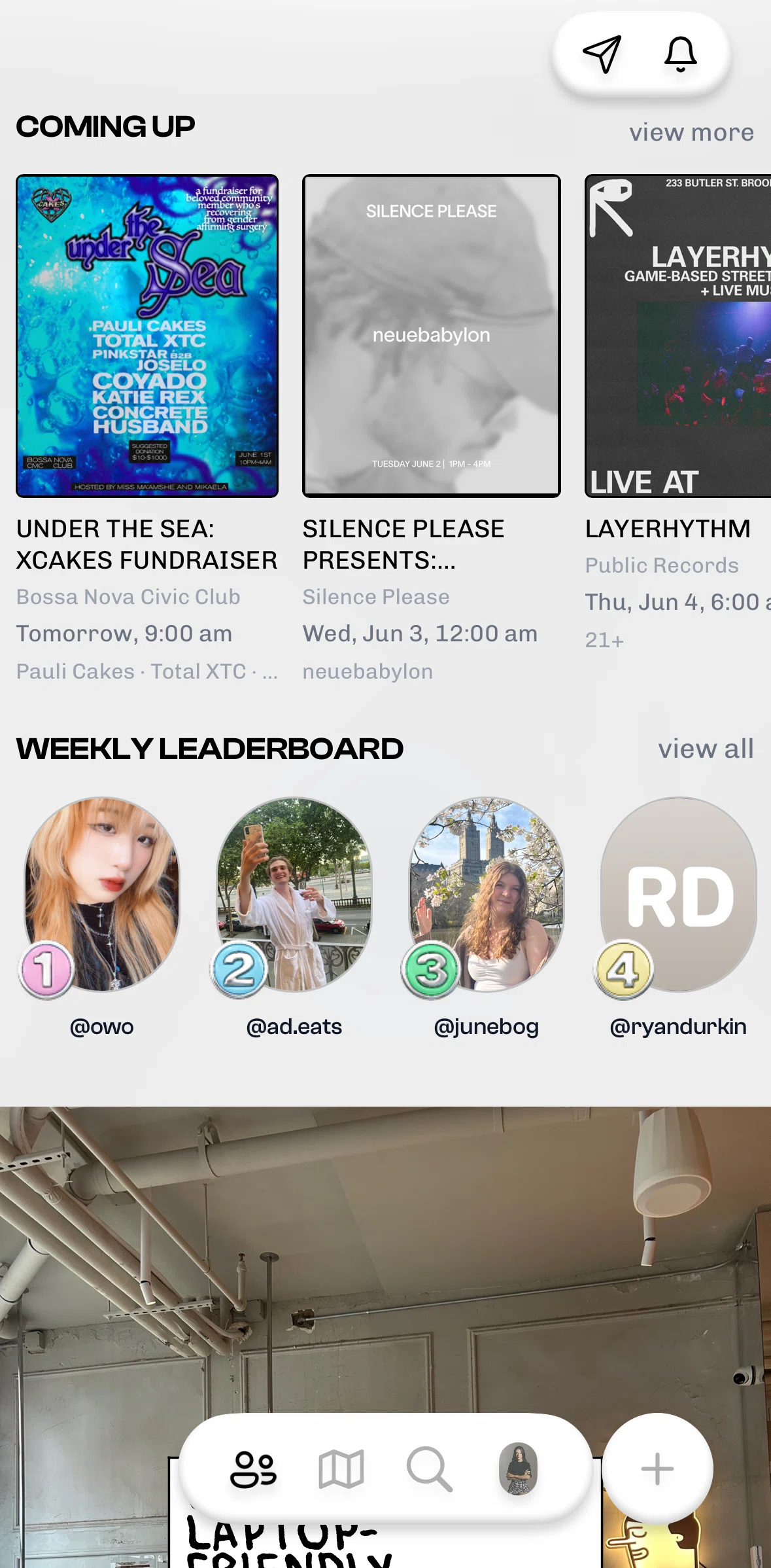 corner Screen screen in the Events flow
