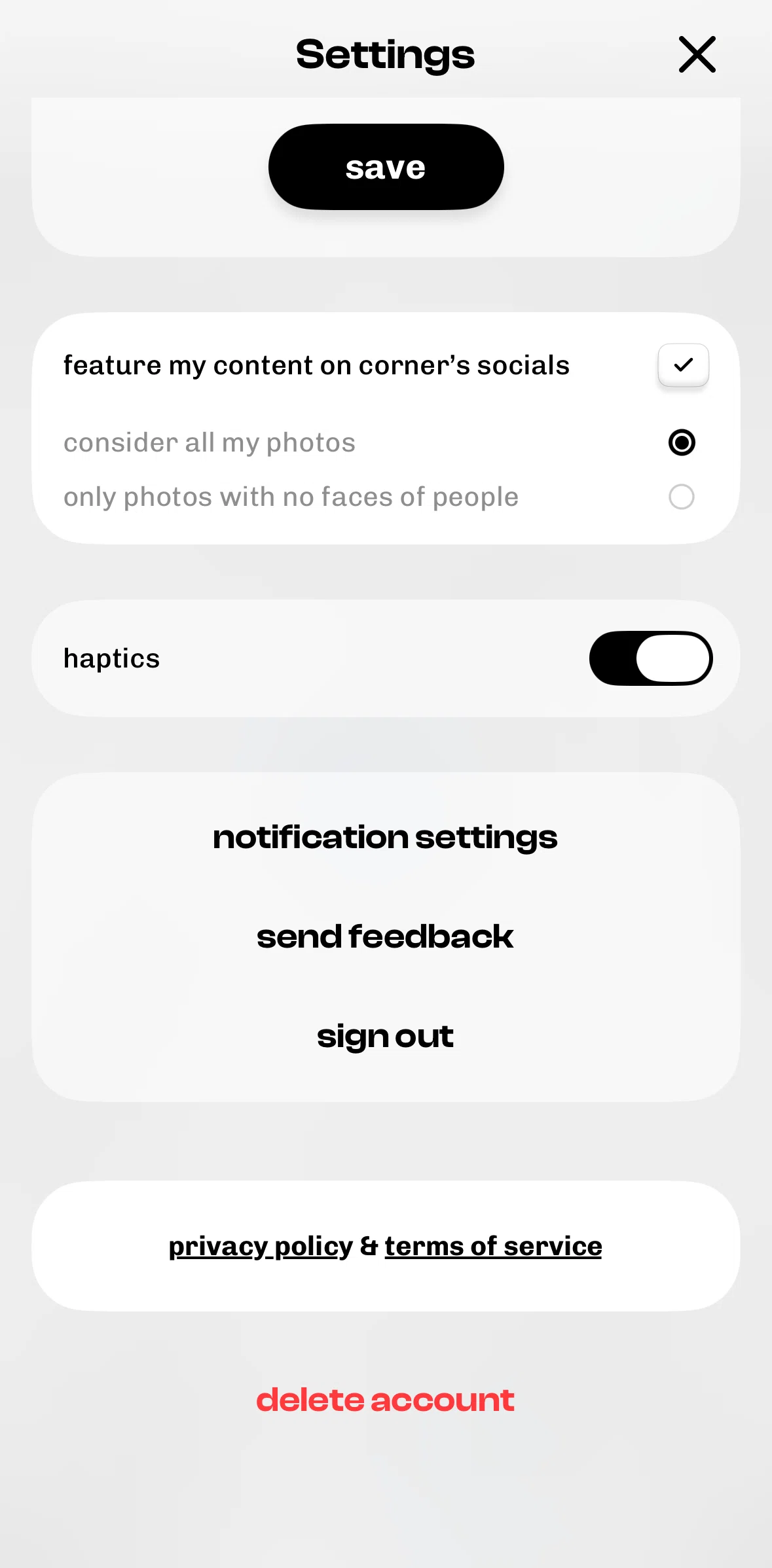 corner Screen screen in the Logging out flow